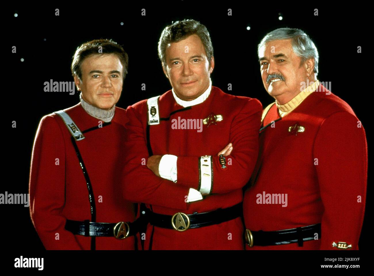 Walter Koenig, William Shatner & James Doohan Film: Star Trek: Generations (USA 1994) Characters: Commander Pavel Chekov,Captain James T. Kirk, retired & Capt. Montgomery  Director: David Carson 17 November 1994   **WARNING** This Photograph is for editorial use only and is the copyright of PARAMOUNT and/or the Photographer assigned by the Film or Production Company and can only be reproduced by publications in conjunction with the promotion of the above Film. A Mandatory Credit To PARAMOUNT is required. The Photographer should also be credited when known. No commercial use can be granted with Stock Photo