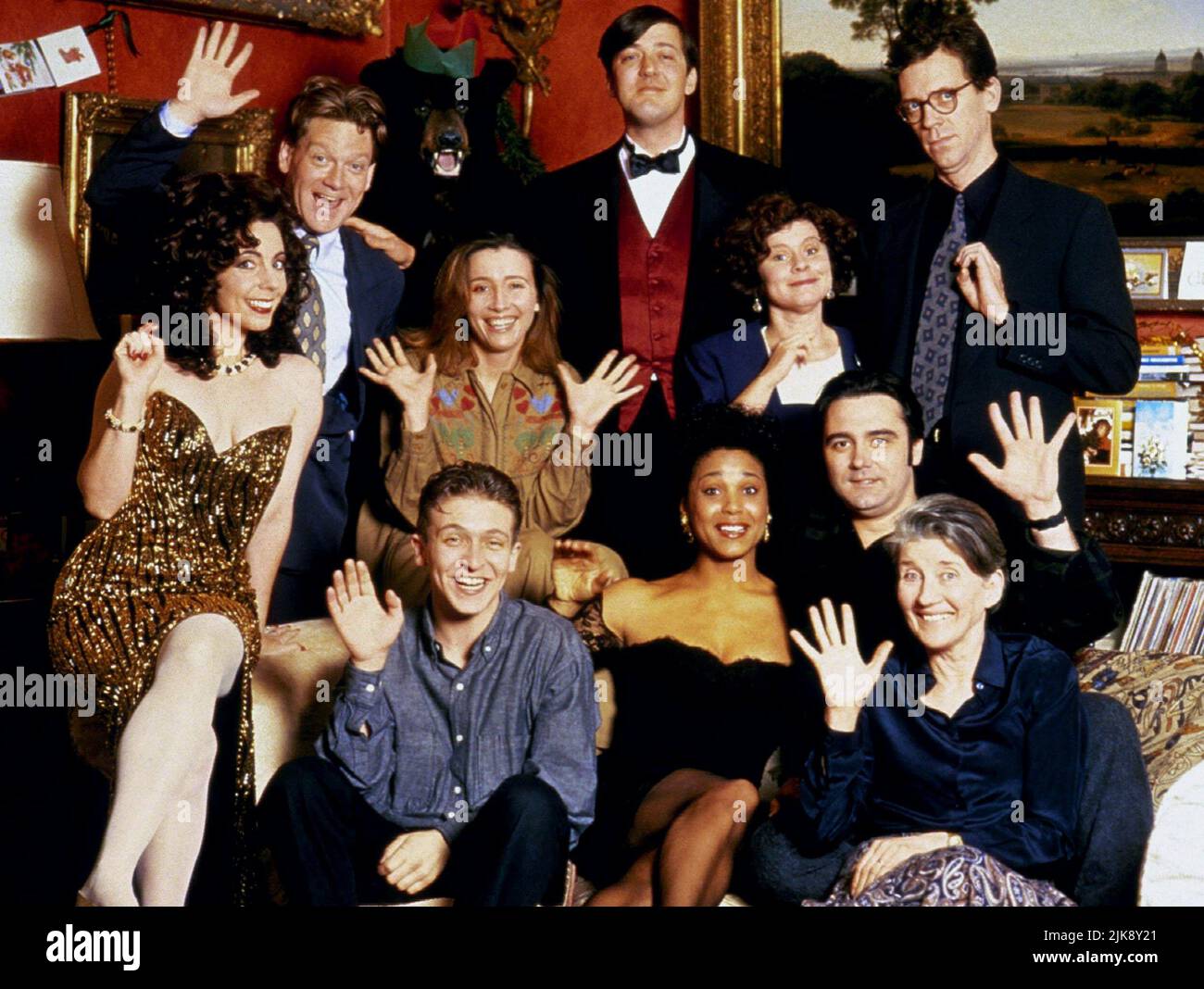 Kenneth Branagh, Stephen Fry, Hugh Laurie, Rita Rudner, Emma Thompson, Imelda Staunton, Alex Scott, Alphonsia Emmanuel, Tony Slattery & Phyllida Law Film: Peter'S Friends (1992) Characters: Andrew Benson,Peter Morton,Roger Charleston,Carol Benson,Maggie Chester,Mary Charleston,Paul (age 7),Sarah Johnson,Brian & Vera  Director: Kenneth Branagh 18 September 1992   **WARNING** This Photograph is for editorial use only and is the copyright of BBC and/or the Photographer assigned by the Film or Production Company and can only be reproduced by publications in conjunction with the promotion of the ab Stock Photo