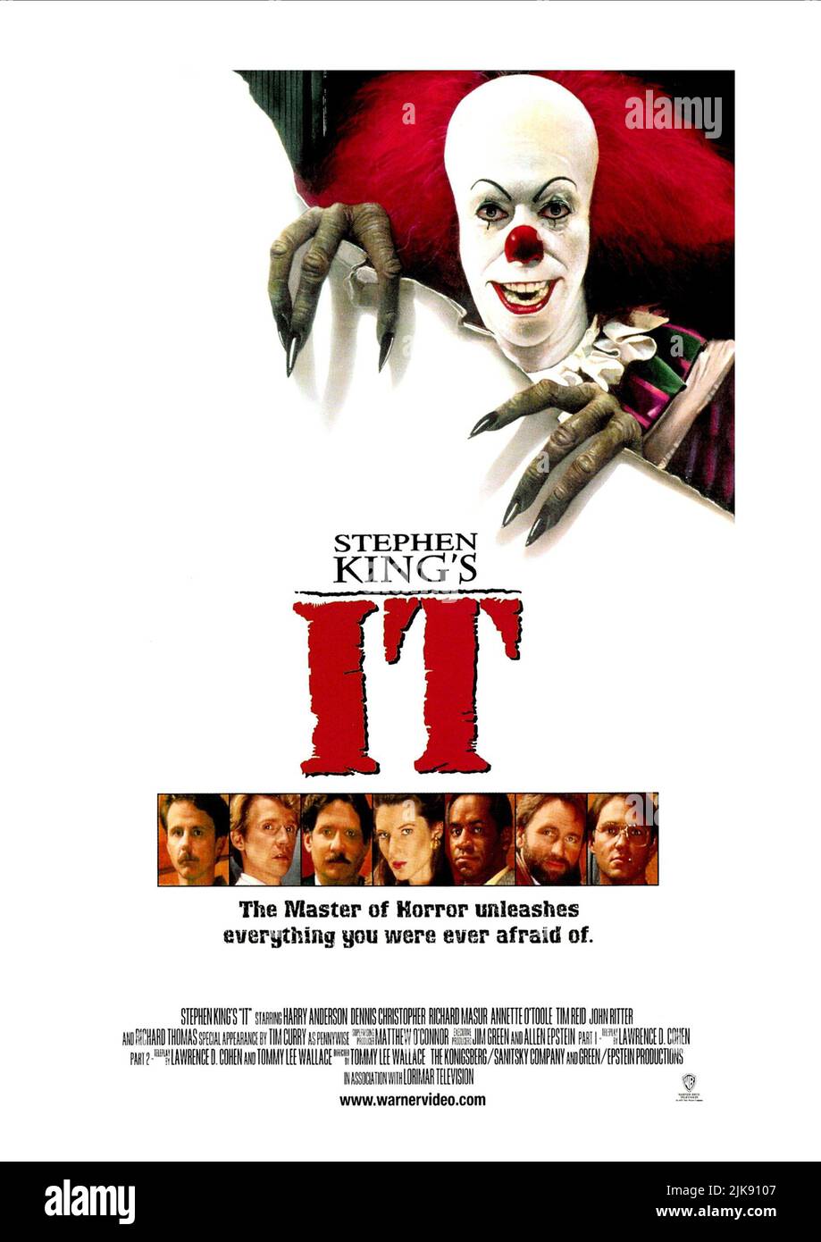 Tim Curry, Harry Anderson, Dennis Christopher, Richard Masur, Annette O'Toole, Tim Reid, John Ritter & Richard Thomas Poster Film: Stephen King'S It (TV-Film)   Usa/Can 1990, / Literaturverfilmung (Based On The Book By Stephen King) Director: Tommy Lee Wallace 18 November 1990   **WARNING** This Photograph is for editorial use only and is the copyright of LORIMAR TELEVISION and/or the Photographer assigned by the Film or Production Company and can only be reproduced by publications in conjunction with the promotion of the above Film. A Mandatory Credit To LORIMAR TELEVISION is required. The Ph Stock Photo
