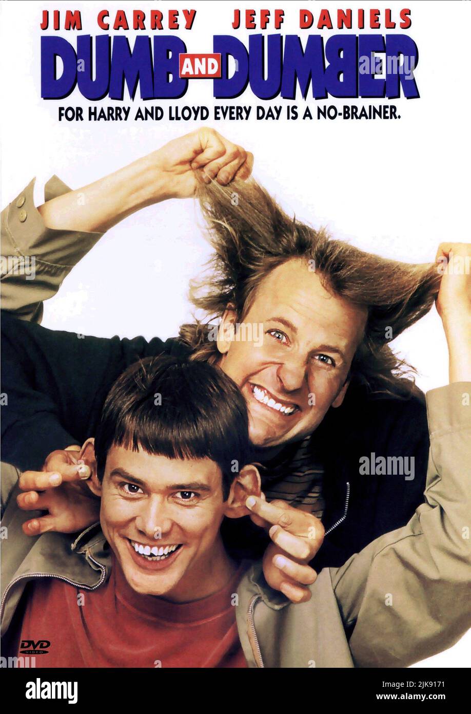 Jim Carrey & Jeff Daniels Poster Film: Dumb & Dumber; Dumb And Dumber (USA 1994) Characters: Lloyd, Harry  Director: Peter Farrelly 06 December 1994   **WARNING** This Photograph is for editorial use only and is the copyright of NEW LINE CINEMA and/or the Photographer assigned by the Film or Production Company and can only be reproduced by publications in conjunction with the promotion of the above Film. A Mandatory Credit To NEW LINE CINEMA is required. The Photographer should also be credited when known. No commercial use can be granted without written authority from the Film Company. Stock Photo
