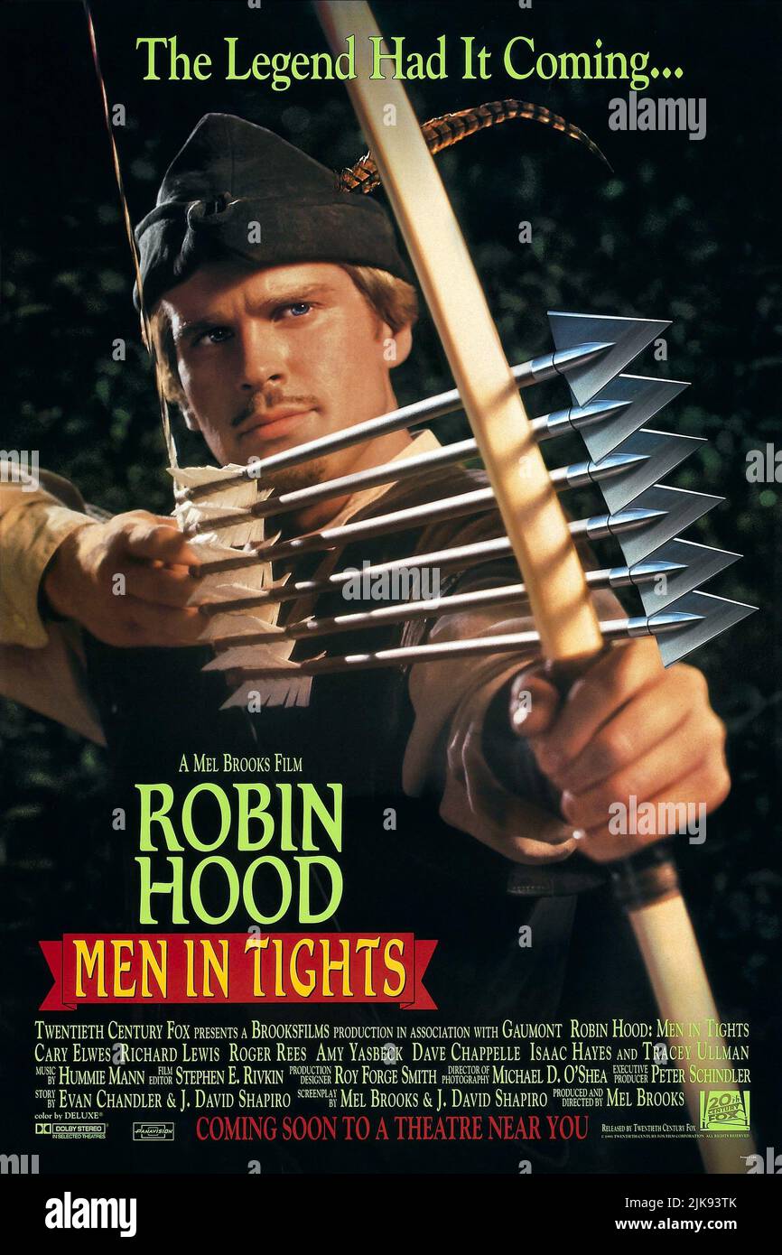 Cary Elwes Poster Film: Robin Hood: Men In Tights (1993) Characters: Robin Hood  Director: Mel Brooks 28 July 1993   **WARNING** This Photograph is for editorial use only and is the copyright of COLUMBIA TRISTAR and/or the Photographer assigned by the Film or Production Company and can only be reproduced by publications in conjunction with the promotion of the above Film. A Mandatory Credit To COLUMBIA TRISTAR is required. The Photographer should also be credited when known. No commercial use can be granted without written authority from the Film Company. Stock Photo