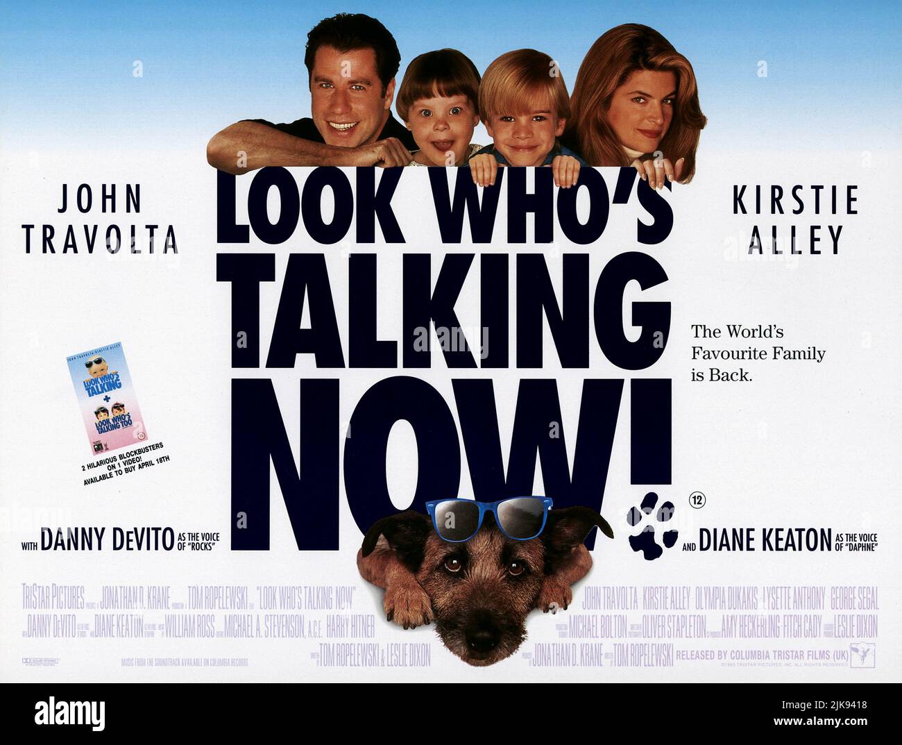 John Travolta, Tabitha Lupien, David Gallagher & Kirstie Alley Poster Film: Look Who'S Talking Now (USA 1993)   Director: Tom Ropelewski 05 November 1993   **WARNING** This Photograph is for editorial use only and is the copyright of TRISTAR PICTURES and/or the Photographer assigned by the Film or Production Company and can only be reproduced by publications in conjunction with the promotion of the above Film. A Mandatory Credit To TRISTAR PICTURES is required. The Photographer should also be credited when known. No commercial use can be granted without written authority from the Film Company. Stock Photo