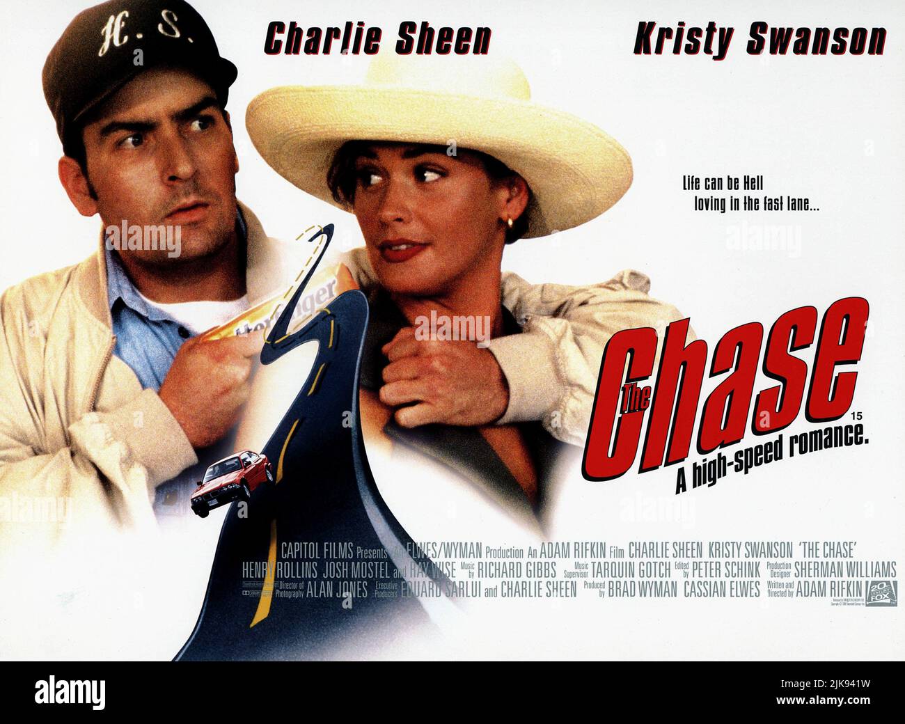 Charlie Sheen & Kristy Swanson Film: The Chase (1994) Characters: Jackson Davis Hammond & Natalie Voss  Director: Adam Rifkin 04 March 1994   **WARNING** This Photograph is for editorial use only and is the copyright of 20 CENTURY FOX and/or the Photographer assigned by the Film or Production Company and can only be reproduced by publications in conjunction with the promotion of the above Film. A Mandatory Credit To 20 CENTURY FOX is required. The Photographer should also be credited when known. No commercial use can be granted without written authority from the Film Company. Stock Photo