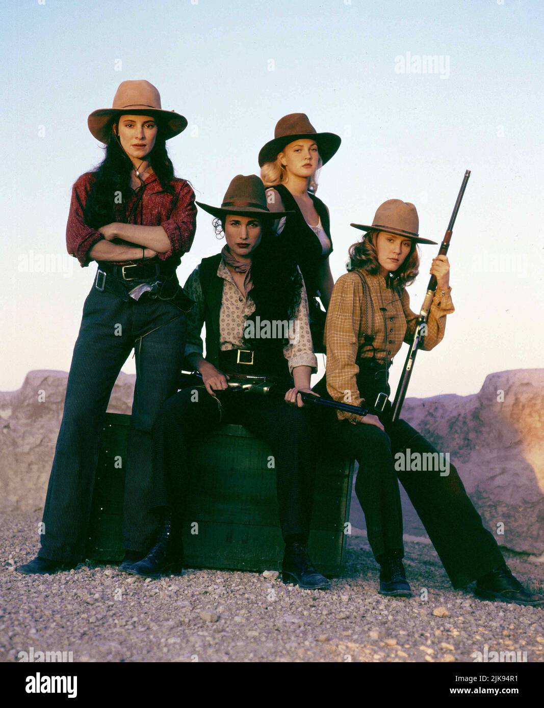 Madeleine Stowe, Andie Macdowell, Drew Barrymore & Mary Stuart Masterson Film: Bad Girls (1991) Characters: Cody Zamora,Eileen Spenser,Lilly Laronette & Anita Crown  Director: Jonathan Kaplan 22 April 1994   **WARNING** This Photograph is for editorial use only and is the copyright of 20 CENTURY FOX and/or the Photographer assigned by the Film or Production Company and can only be reproduced by publications in conjunction with the promotion of the above Film. A Mandatory Credit To 20 CENTURY FOX is required. The Photographer should also be credited when known. No commercial use can be granted Stock Photo
