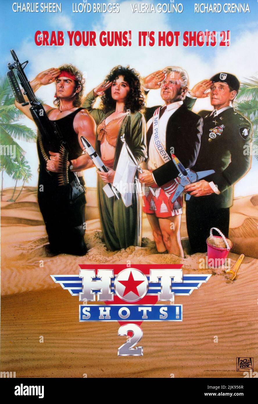 Charlie Sheen, Valeria Golino, Lloyd Bridges & Richard Crenna Poster Film: Hot Shots! Part Deux (1991) Characters: Topper Harley,Ramada Rodham Hayman,President Thomas 'Tug' Benson &  Director: Jim Abrahams 02 May 1993   **WARNING** This Photograph is for editorial use only and is the copyright of 20TH CENTURY FOX and/or the Photographer assigned by the Film or Production Company and can only be reproduced by publications in conjunction with the promotion of the above Film. A Mandatory Credit To 20TH CENTURY FOX is required. The Photographer should also be credited when known. No commercial use Stock Photo