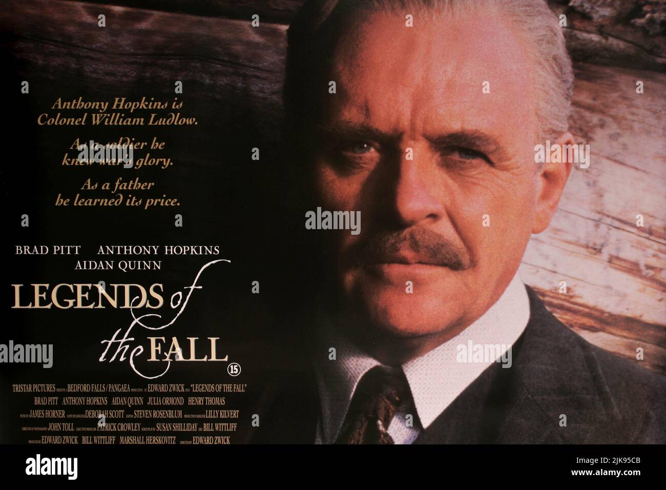 Anthony Hopkins Poster Film: Legends Of The Fall (USA 1994)   Director: Edward Zwick 23 December 1994   **WARNING** This Photograph is for editorial use only and is the copyright of COLUMBIA TRISTAR and/or the Photographer assigned by the Film or Production Company and can only be reproduced by publications in conjunction with the promotion of the above Film. A Mandatory Credit To COLUMBIA TRISTAR is required. The Photographer should also be credited when known. No commercial use can be granted without written authority from the Film Company. Stock Photo