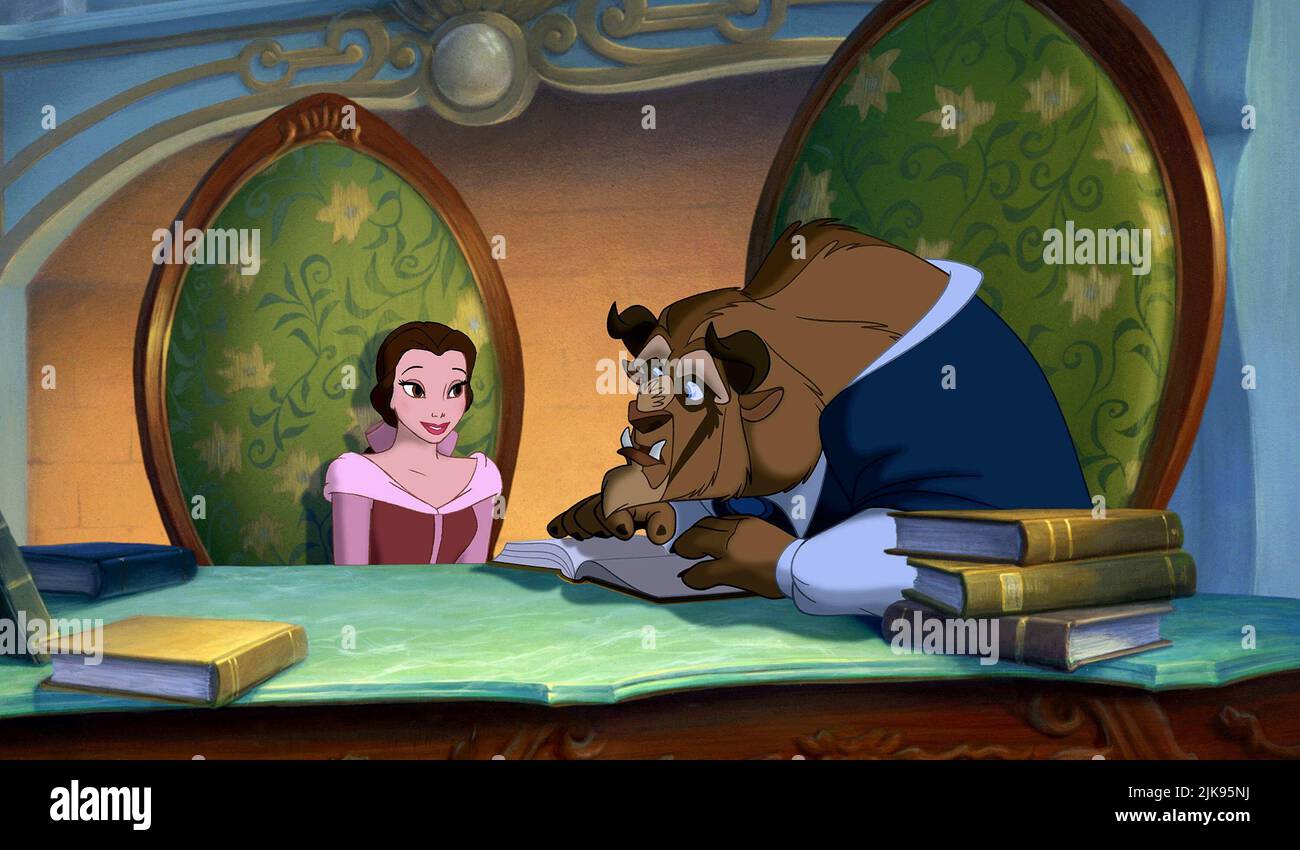 Belle & Beast Film: Beauty And The Beast (USA 1991) Characters: Belle & Beast  Director: Gary Trousdale & Kirk Wise 29 September 1991   **WARNING** This Photograph is for editorial use only and is the copyright of DISNEY and/or the Photographer assigned by the Film or Production Company and can only be reproduced by publications in conjunction with the promotion of the above Film. A Mandatory Credit To DISNEY is required. The Photographer should also be credited when known. No commercial use can be granted without written authority from the Film Company. Stock Photo