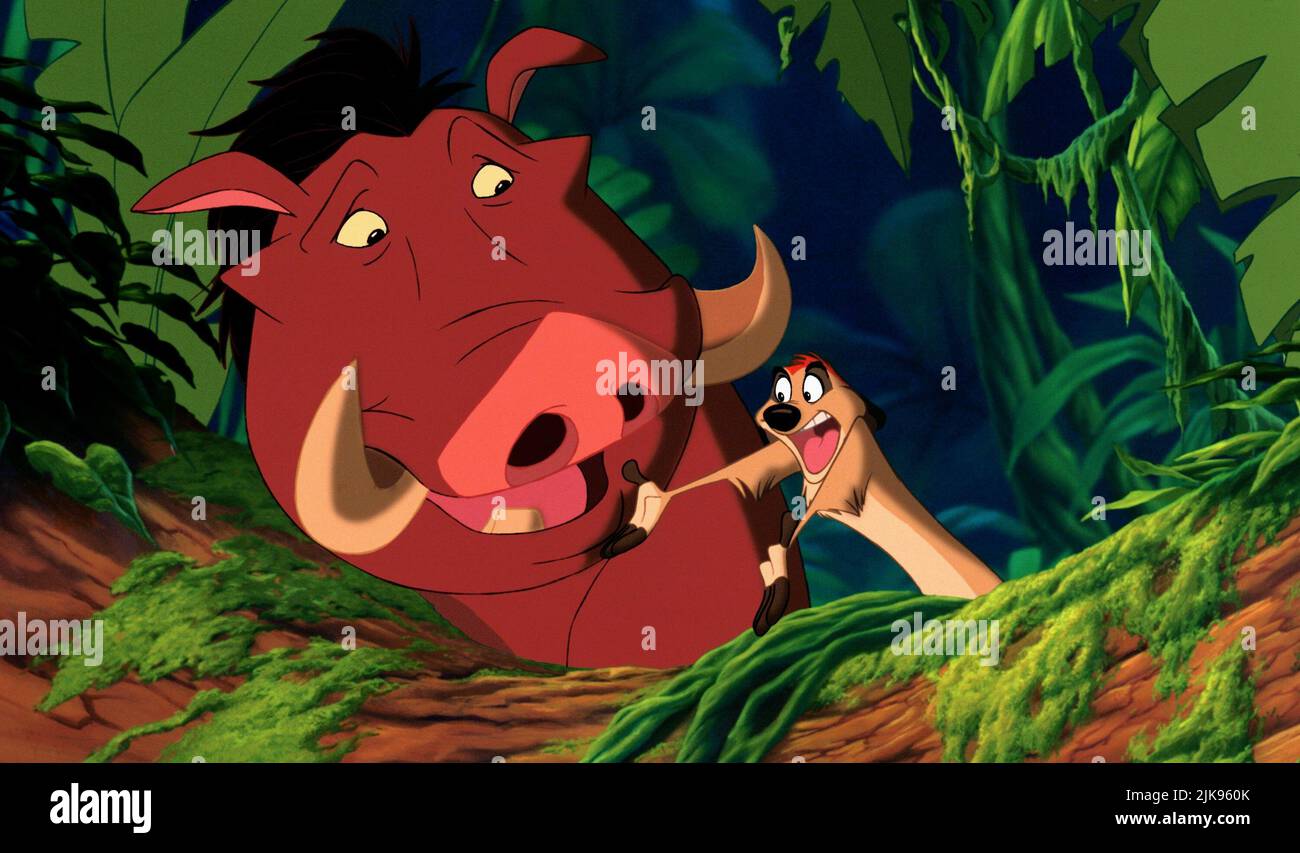 Pumbaa & Timon Film: The Lion King (USA 1994)   Director: Roger Allers & Rob Minkoff 06 May 1994   **WARNING** This Photograph is for editorial use only and is the copyright of WALT DISNEY PICTURES and/or the Photographer assigned by the Film or Production Company and can only be reproduced by publications in conjunction with the promotion of the above Film. A Mandatory Credit To WALT DISNEY PICTURES is required. The Photographer should also be credited when known. No commercial use can be granted without written authority from the Film Company. Stock Photo