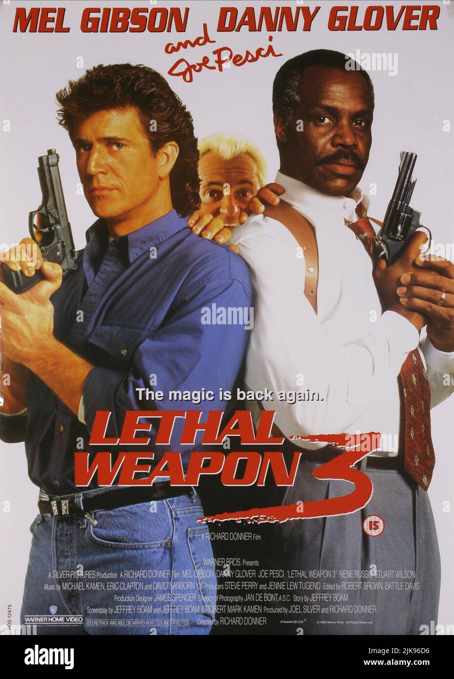 Mel Gibson, Joe Pesci & Danny Glover Poster Film: Lethal Weapon 3 (USA 1992) Characters: Martin Riggs,Leo Getz &  / Titel Auch: 'Lethal Weapon 3: Die Profis Sind Zurück' Director: Richard Donner 11 May 1992   **WARNING** This Photograph is for editorial use only and is the copyright of WARNER BROS. and/or the Photographer assigned by the Film or Production Company and can only be reproduced by publications in conjunction with the promotion of the above Film. A Mandatory Credit To WARNER BROS. is required. The Photographer should also be credited when known. No commercial use can be granted wit Stock Photo