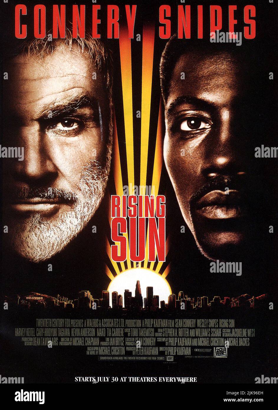 Sean Connery & Wesley Snipes Poster Film: Rising Sun (1993) Characters: Capt. John Connor, Lt. Webster Smith  Director: Philip Kaufman 30 July 1993   **WARNING** This Photograph is for editorial use only and is the copyright of 20 CENTURY FOX and/or the Photographer assigned by the Film or Production Company and can only be reproduced by publications in conjunction with the promotion of the above Film. A Mandatory Credit To 20 CENTURY FOX is required. The Photographer should also be credited when known. No commercial use can be granted without written authority from the Film Company. Stock Photo