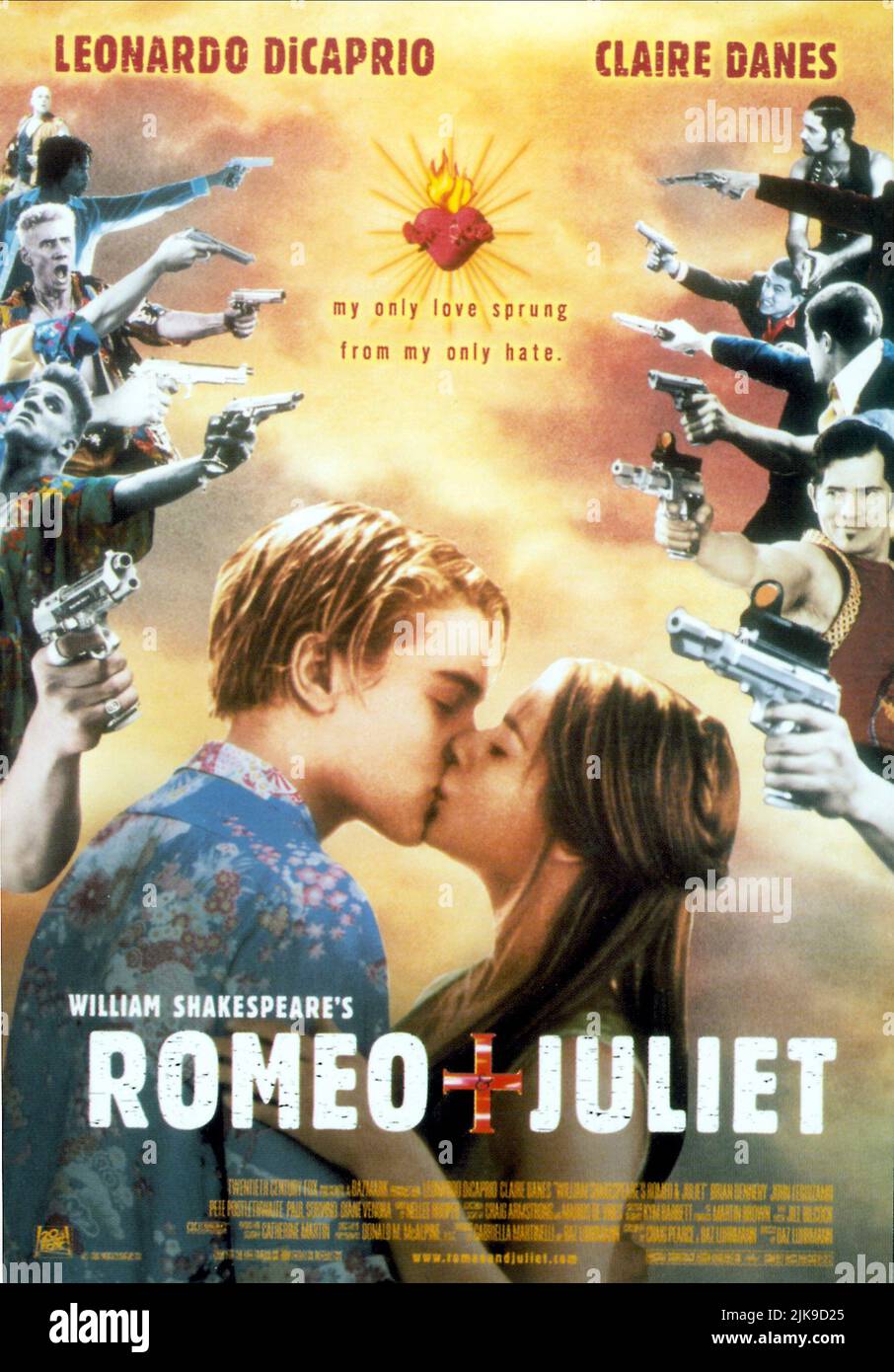 Leonardo Dicaprio & Claire Danes Poster Film: Romeo + Juliet; Romeo And Juliet (USA 1996)   Director: Baz Luhrmann 01 November 1996   **WARNING** This Photograph is for editorial use only and is the copyright of 20TH CENTURY FOX and/or the Photographer assigned by the Film or Production Company and can only be reproduced by publications in conjunction with the promotion of the above Film. A Mandatory Credit To 20TH CENTURY FOX is required. The Photographer should also be credited when known. No commercial use can be granted without written authority from the Film Company. Stock Photo