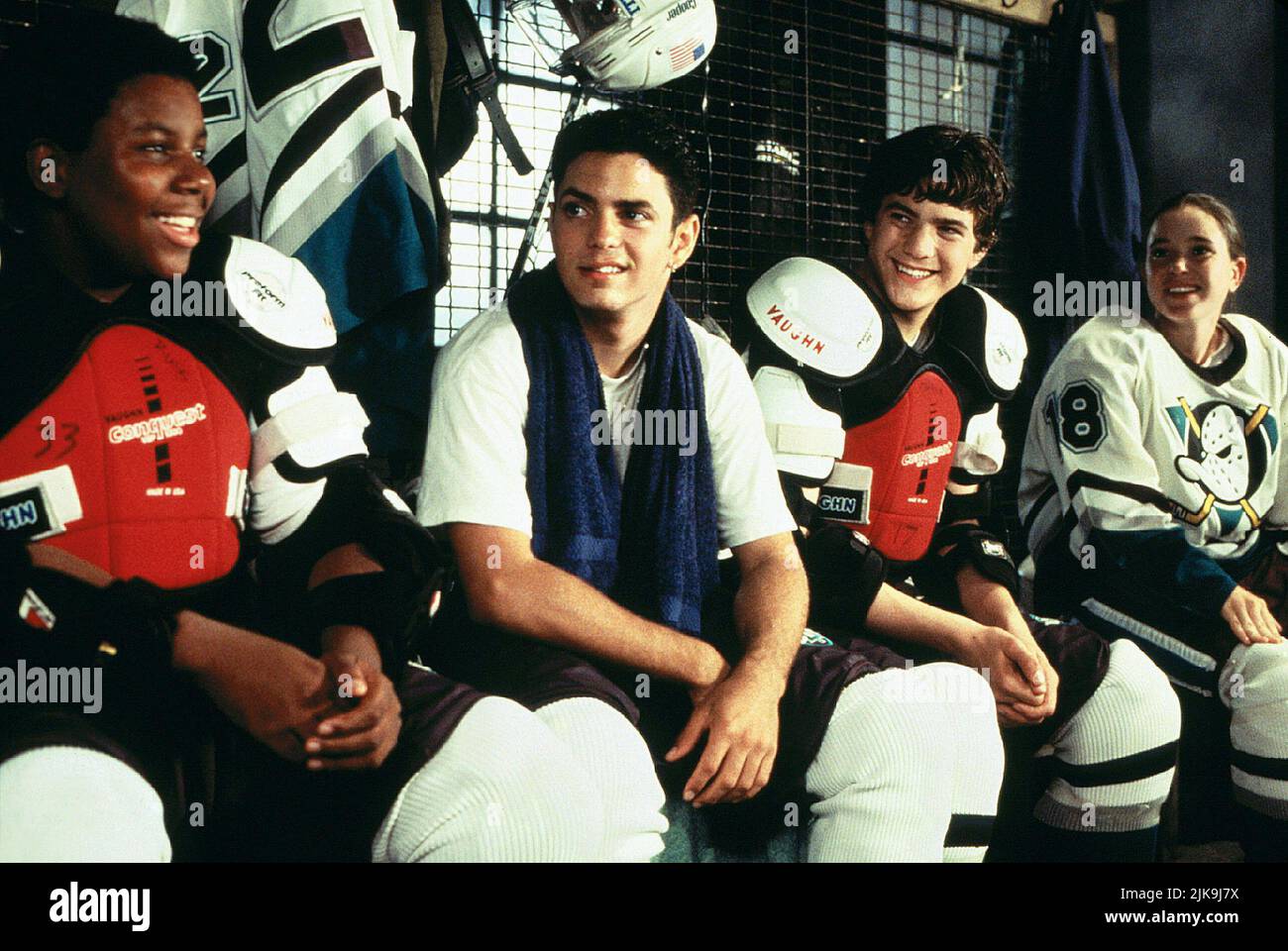 Kenan Thompson, Mike Vitar, Joshua Jackson, Marguerite Moreau Film: D3: The Mighty Ducks (1996) Characters: Russ Tyler,Luis Mendoza,Charlie Conway,Connie Moreau  Director: Robert Lieberman 04 October 1996   **WARNING** This Photograph is for editorial use only and is the copyright of WALT DISNEY and/or the Photographer assigned by the Film or Production Company and can only be reproduced by publications in conjunction with the promotion of the above Film. A Mandatory Credit To WALT DISNEY is required. The Photographer should also be credited when known. No commercial use can be granted without Stock Photo
