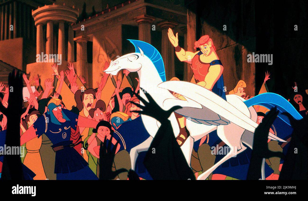 Hercules & Pegasus Film: Hercules (1997) Characters: Hercules &  Director: Ron Clements, John Musker 14 June 1997   **WARNING** This Photograph is for editorial use only and is the copyright of DISNEY and/or the Photographer assigned by the Film or Production Company and can only be reproduced by publications in conjunction with the promotion of the above Film. A Mandatory Credit To DISNEY is required. The Photographer should also be credited when known. No commercial use can be granted without written authority from the Film Company. Stock Photo