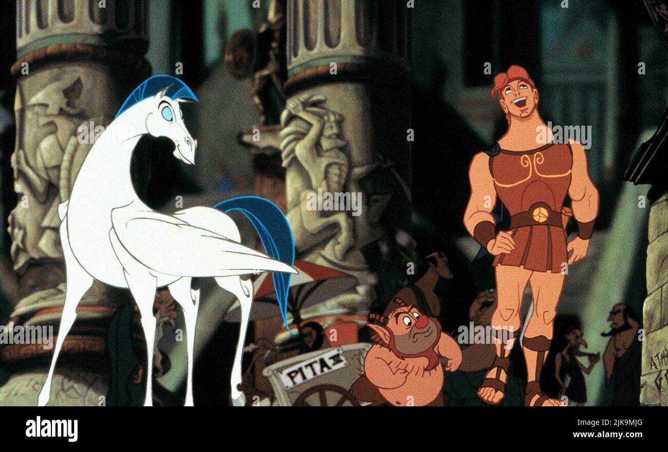 Pegasus,Philoctetes & Hercules Film: Hercules (1997) Characters: ,Philoctetes & Hercules  Director: Ron Clements, John Musker 14 June 1997   **WARNING** This Photograph is for editorial use only and is the copyright of DISNEY and/or the Photographer assigned by the Film or Production Company and can only be reproduced by publications in conjunction with the promotion of the above Film. A Mandatory Credit To DISNEY is required. The Photographer should also be credited when known. No commercial use can be granted without written authority from the Film Company. Stock Photo