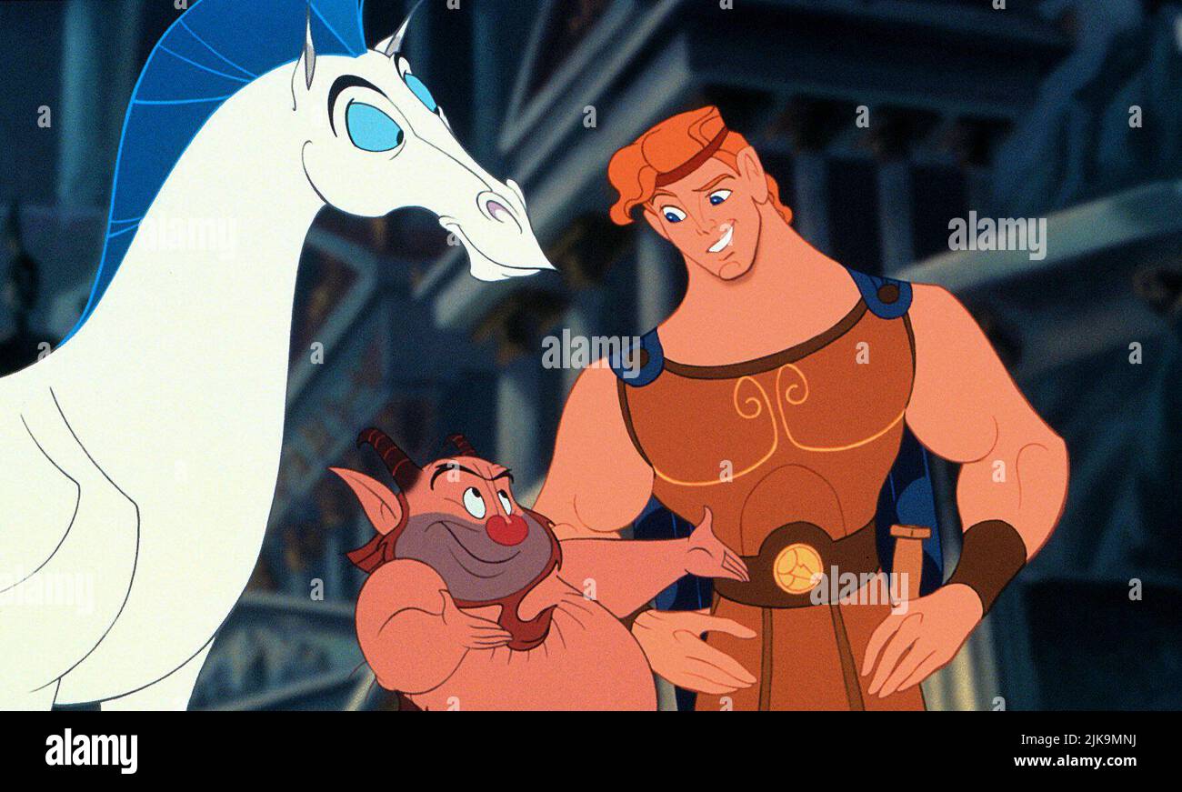 Pegasus,Philoctetes & Hercules Film: Hercules (1997) Characters: ,Philoctetes & Hercules  Director: Ron Clements, John Musker 14 June 1997   **WARNING** This Photograph is for editorial use only and is the copyright of DISNEY and/or the Photographer assigned by the Film or Production Company and can only be reproduced by publications in conjunction with the promotion of the above Film. A Mandatory Credit To DISNEY is required. The Photographer should also be credited when known. No commercial use can be granted without written authority from the Film Company. Stock Photo