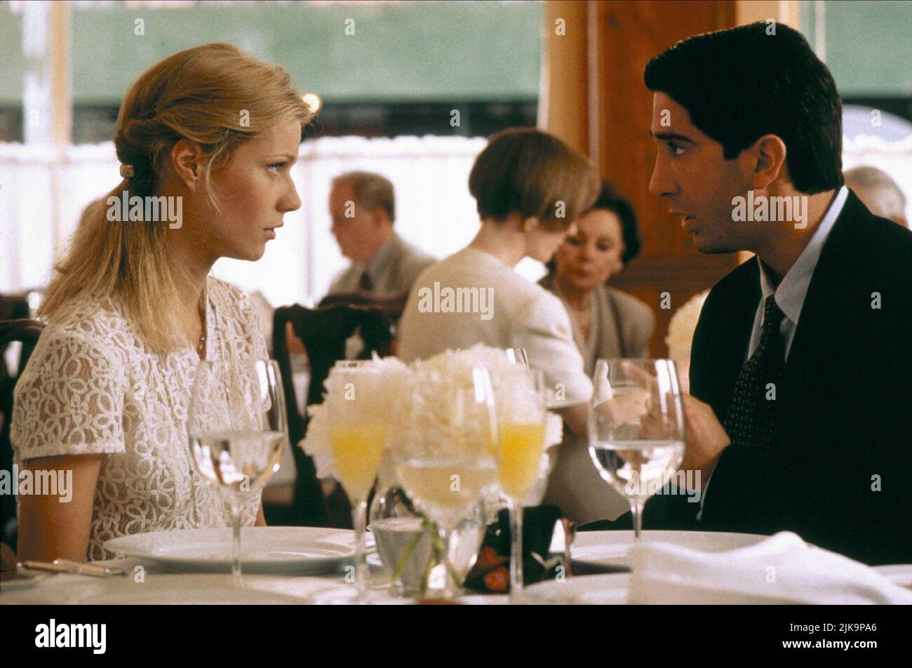 Gwyneth Paltrow & David Schwimmer  Film The Pallbearer;  (1996) Characters: Julie DeMarco & Tom Thompson  Director: Matt Reeves 03 May 1996   **WARNING** This Photograph is for editorial use only and is the copyright of COLUMBIA and/or the Photographer assigned by the  Film or Production Company and can only be reproduced by publications in conjunction with the promotion of the above  Film. A Mandatory Credit To COLUMBIA is required. The Photographer should also be credited when known. No commercial use can be granted without written authority from the  Film Company. Stock Photo