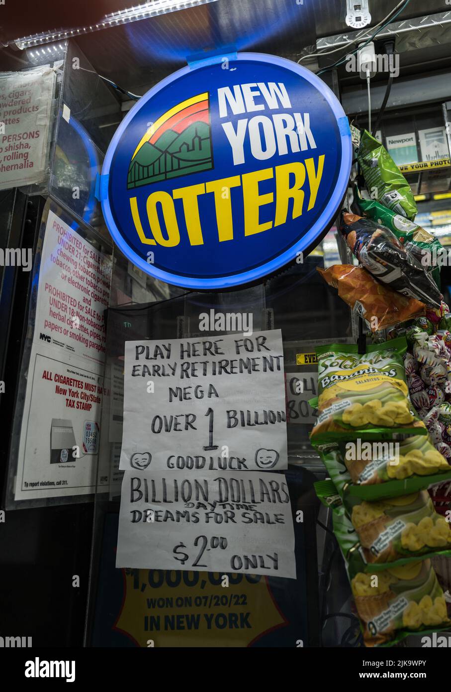 NEW YORK, N.Y. July 29, 2022 A New York Lottery sign is seen at a