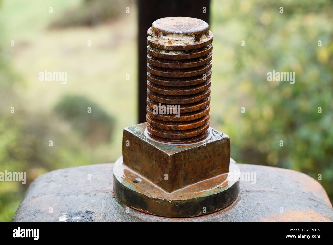 The thread of a large, rusty bolt Stock Photo
