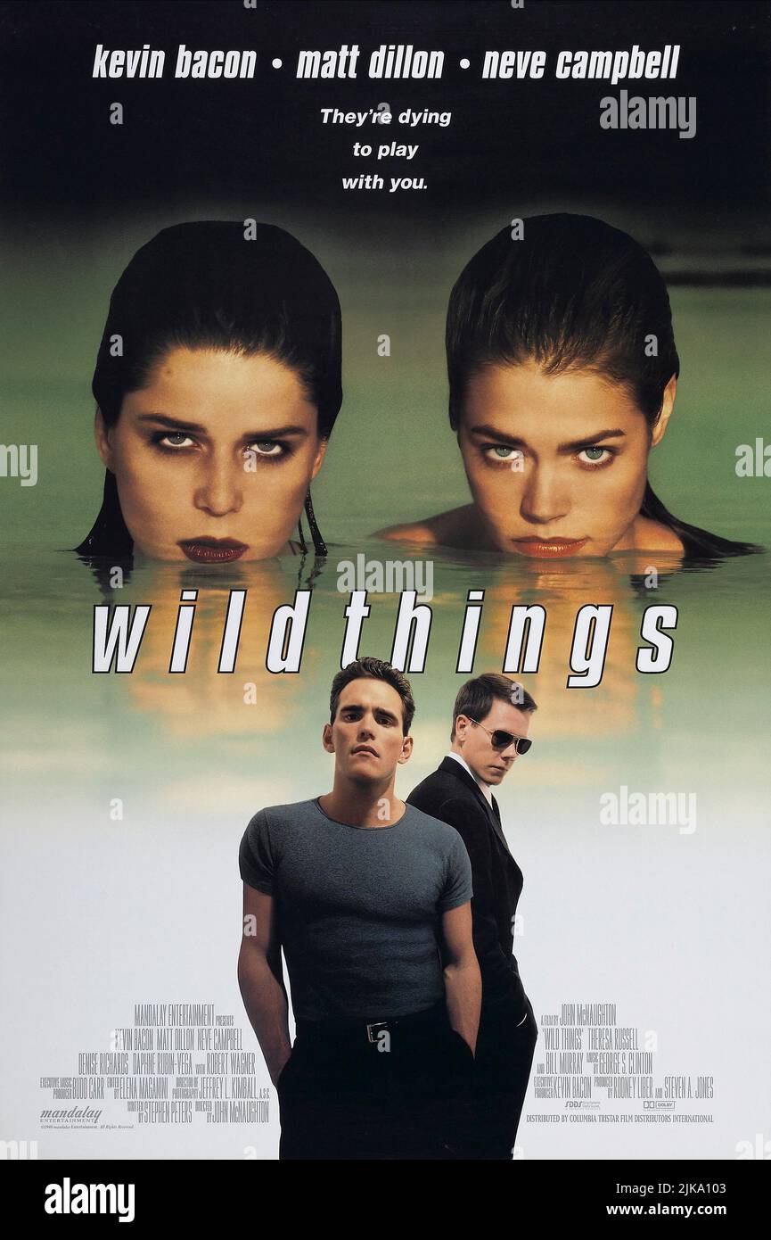 Neve Campbell, Denise Richards, Matt Dillon & Kevin Bacon Poster Film: Wild Things (USA 1998) Characters: Kelly Lanier Van Ryan, Suzie Marie Toller, Sam Lombardo, Sgt. Ray Duquette  Director: John Mcnaughton 20 March 1998   **WARNING** This Photograph is for editorial use only and is the copyright of COLUMBIA and/or the Photographer assigned by the Film or Production Company and can only be reproduced by publications in conjunction with the promotion of the above Film. A Mandatory Credit To COLUMBIA is required. The Photographer should also be credited when known. No commercial use can be gran Stock Photo