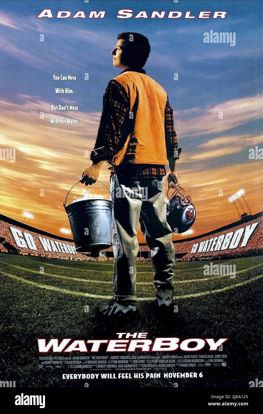 Adam Sandler Film: The Waterboy (1998) Characters: Robert 'Bobby' Boucher Jr.  Director: Frank Coraci 06 November 1998   **WARNING** This Photograph is for editorial use only and is the copyright of TOUCHSTONE and/or the Photographer assigned by the Film or Production Company and can only be reproduced by publications in conjunction with the promotion of the above Film. A Mandatory Credit To TOUCHSTONE is required. The Photographer should also be credited when known. No commercial use can be granted without written authority from the Film Company. Stock Photo