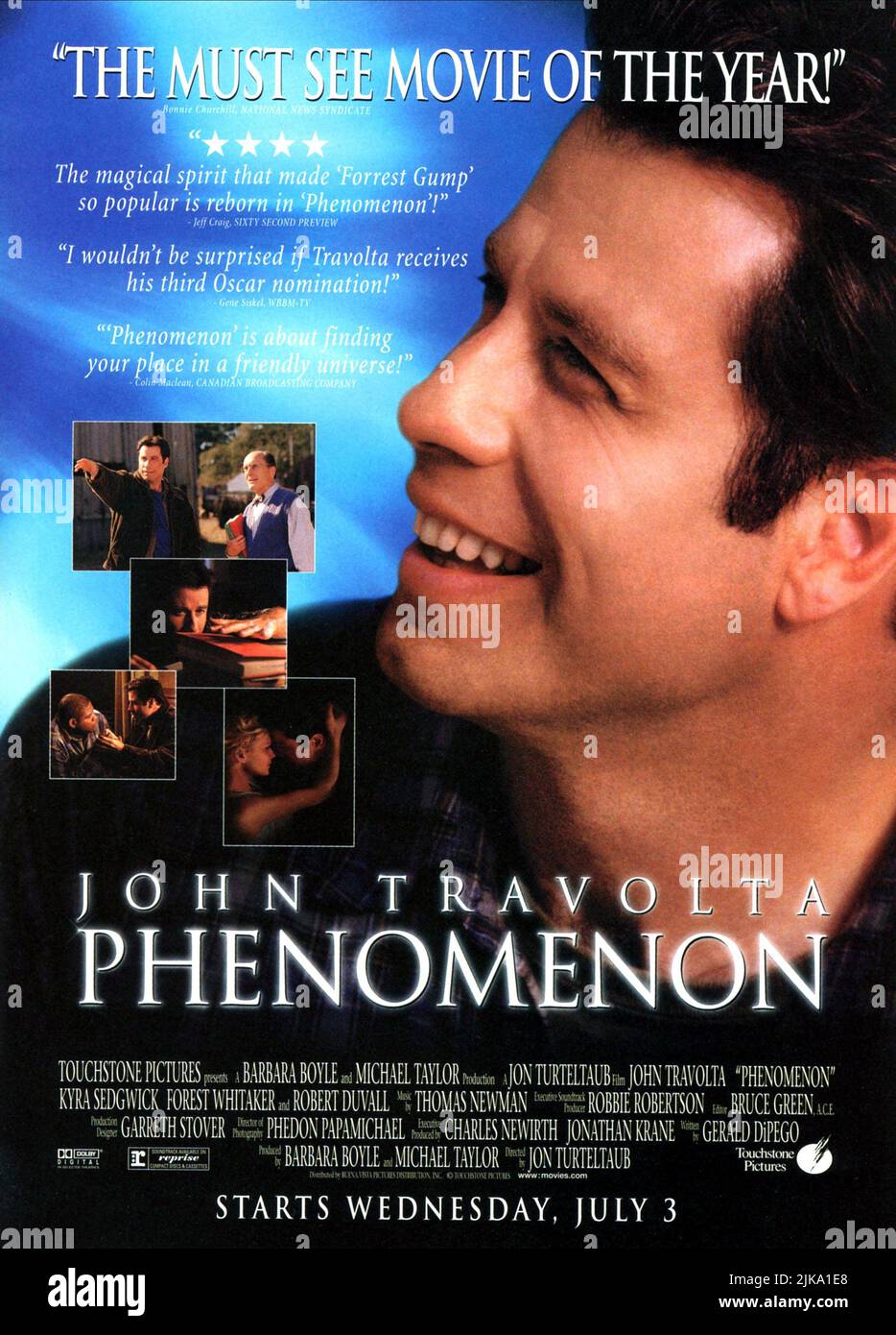 John Travolta Film: Phenomenon (1996)   Director: Jon Turteltaub 03 July 1996   **WARNING** This Photograph is for editorial use only and is the copyright of TOUCHSTONE and/or the Photographer assigned by the Film or Production Company and can only be reproduced by publications in conjunction with the promotion of the above Film. A Mandatory Credit To TOUCHSTONE is required. The Photographer should also be credited when known. No commercial use can be granted without written authority from the Film Company. Stock Photo