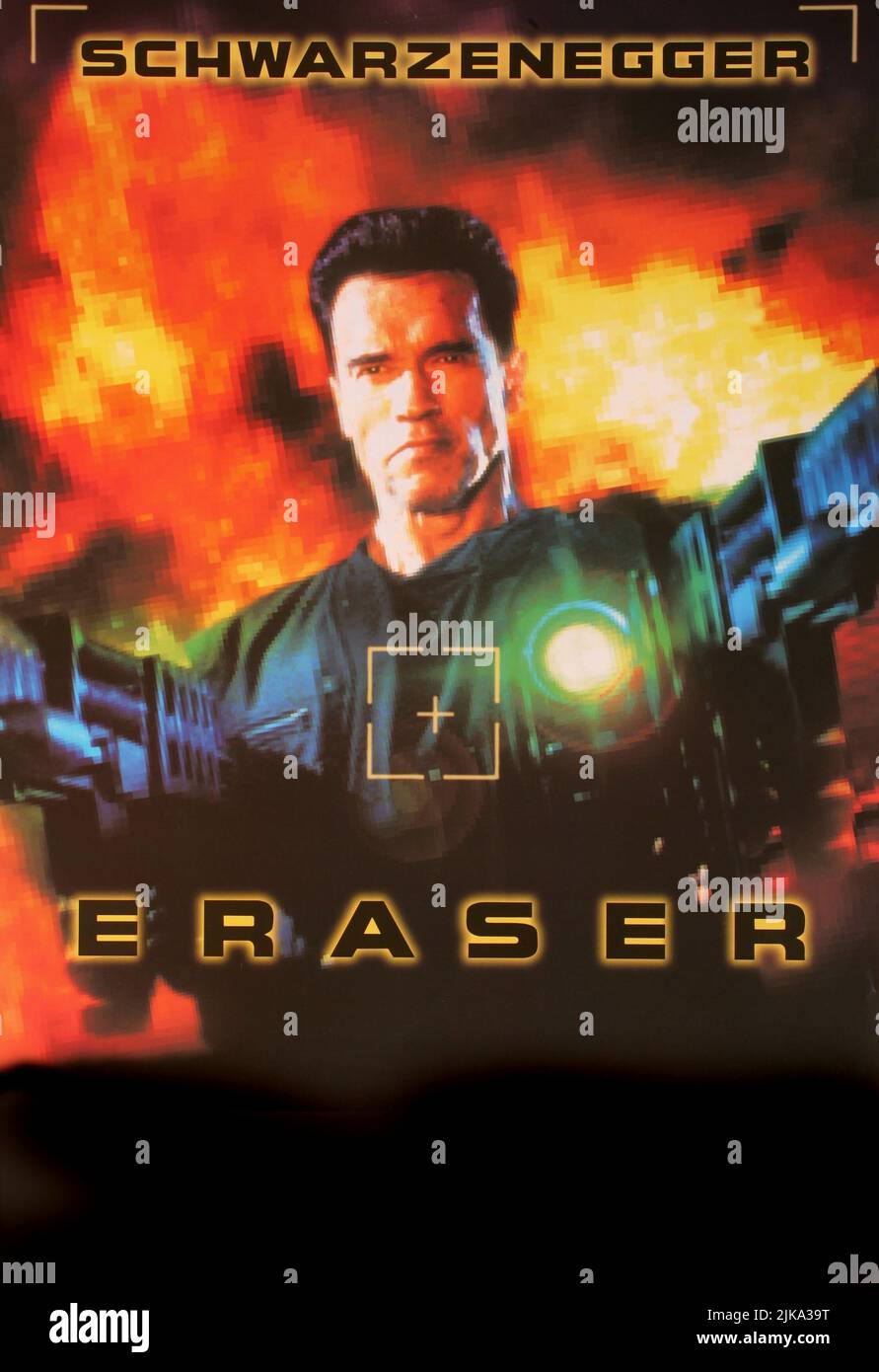 Arnold Schwarzenegger Poster Film: Eraser (1997)   Director: Chuck Russell 21 June 1996   **WARNING** This Photograph is for editorial use only and is the copyright of WARNER BROS and/or the Photographer assigned by the Film or Production Company and can only be reproduced by publications in conjunction with the promotion of the above Film. A Mandatory Credit To WARNER BROS is required. The Photographer should also be credited when known. No commercial use can be granted without written authority from the Film Company. Stock Photo