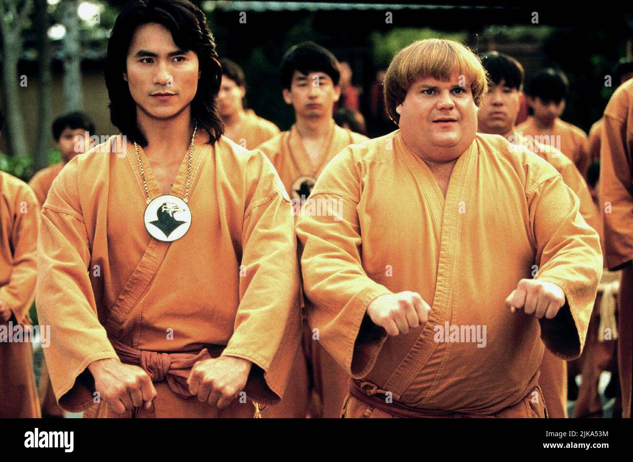 Robin Shou & Chris Farley Film: Beverly Hills Ninja (1997) Characters: Gobei & Haru  Director: Dennis Dugan 17 January 1997   **WARNING** This Photograph is for editorial use only and is the copyright of TRISTAR and/or the Photographer assigned by the Film or Production Company and can only be reproduced by publications in conjunction with the promotion of the above Film. A Mandatory Credit To TRISTAR is required. The Photographer should also be credited when known. No commercial use can be granted without written authority from the Film Company. Stock Photo