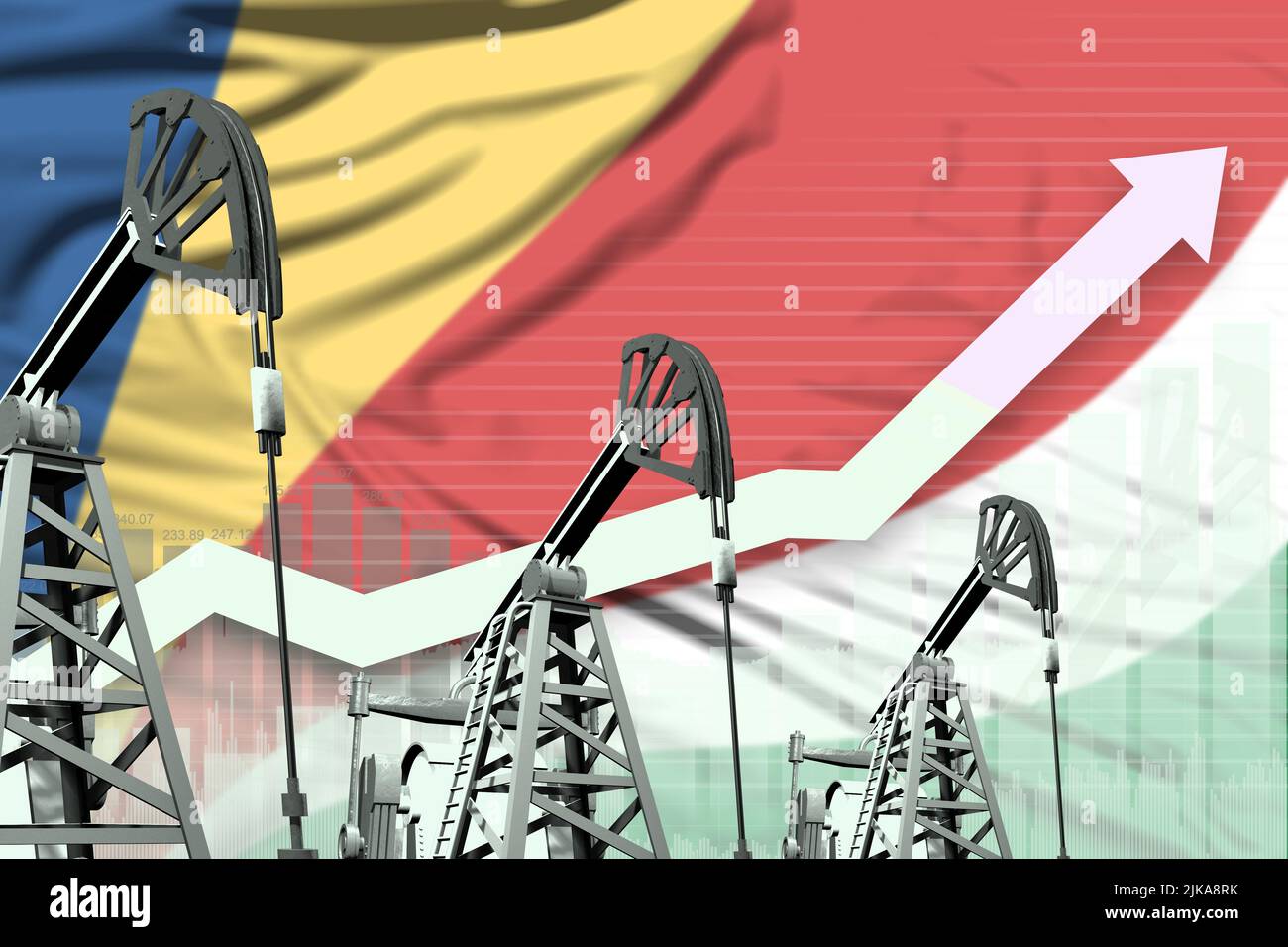 Seychelles oil industry concept, industrial illustration - rising up ...
