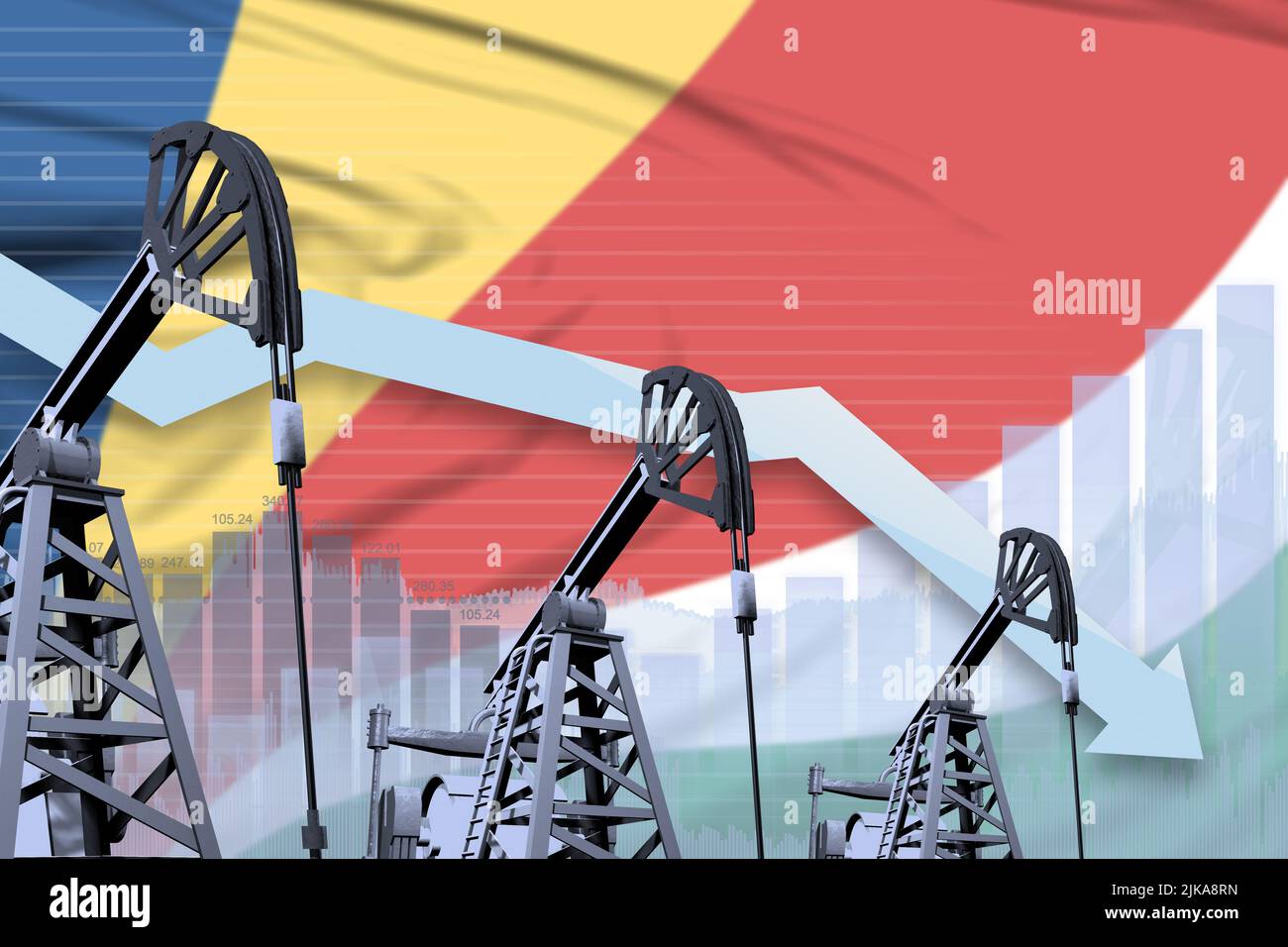 Seychelles oil industry concept, industrial illustration - lowering ...