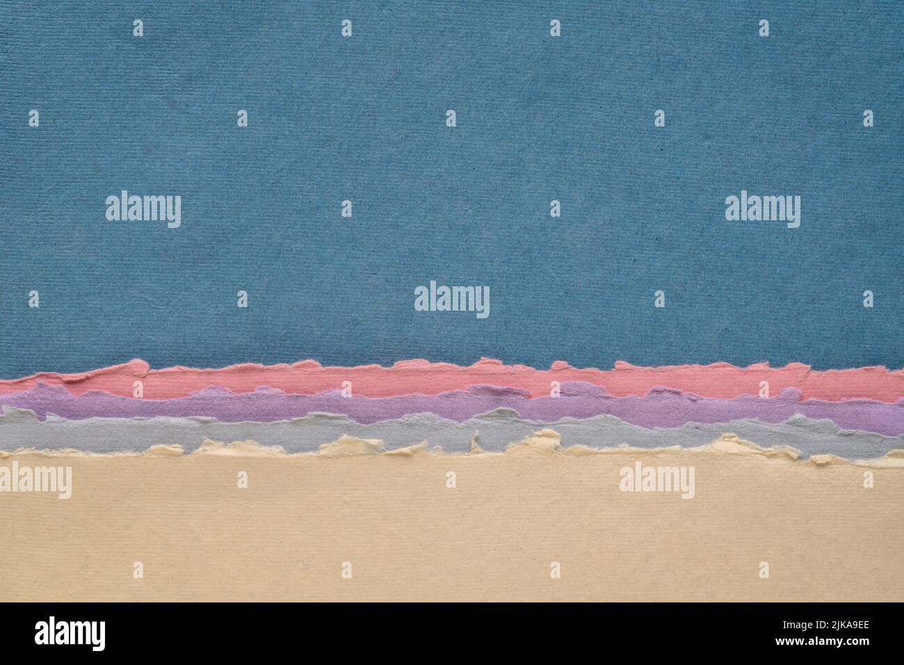 abstract landscape in blue and pink pastel tones - a collection of handmade rag papers Stock Photo