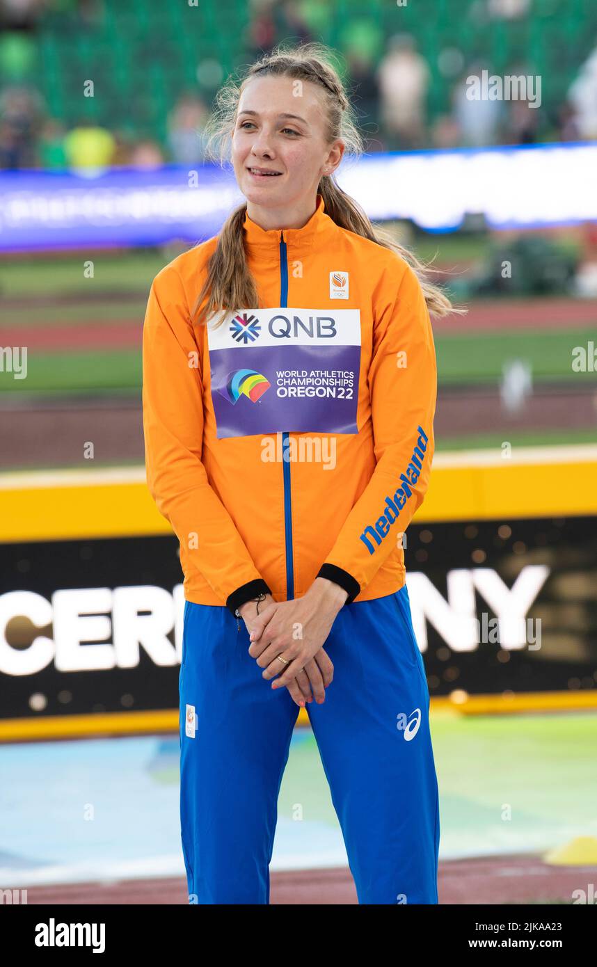 Femke Bol (NED) receiving her Silver medal for the women’s 400m hurdles ...