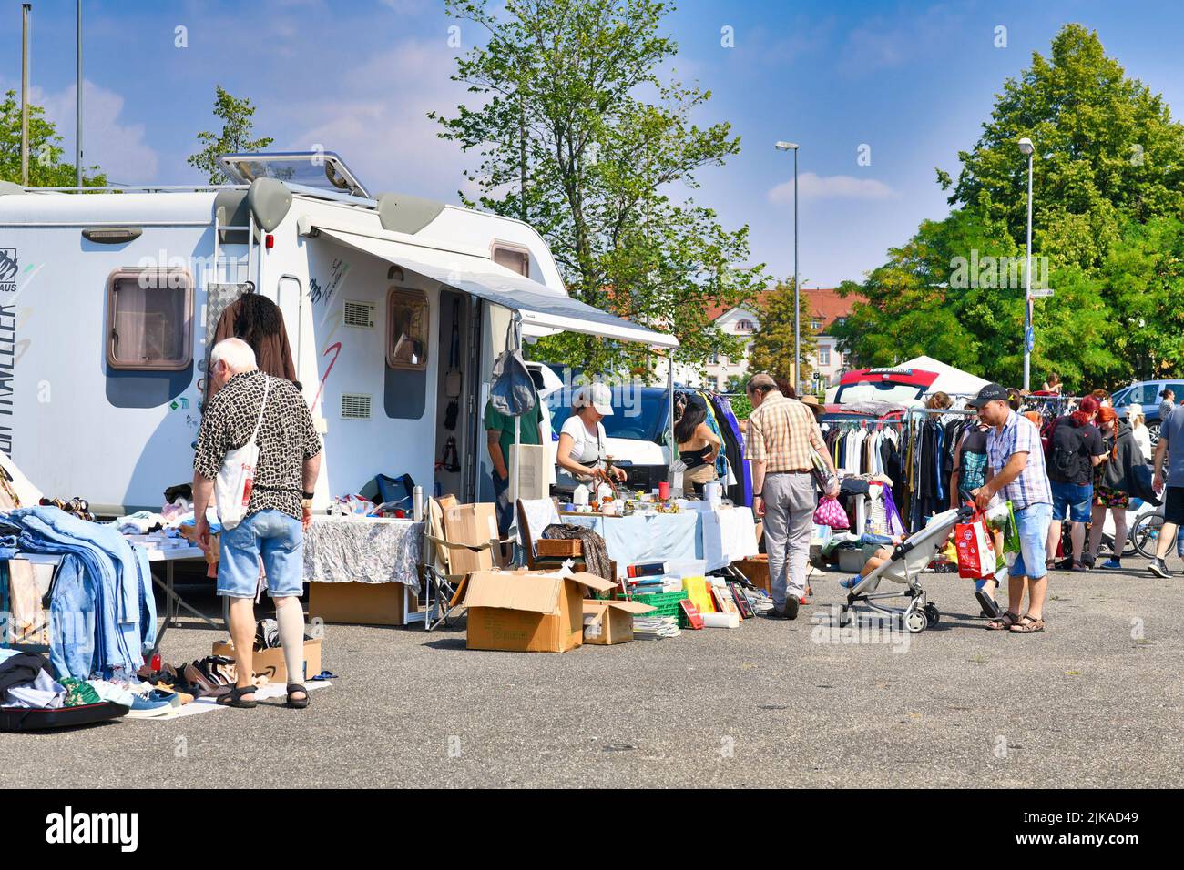 Heidelberg, Germany - August 2022: Monthly flea market at Messeplatz town square Stock Photo