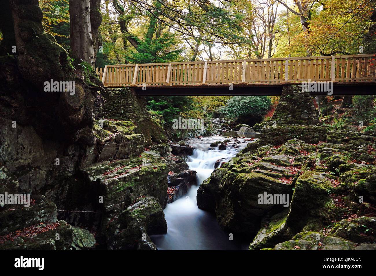 Long exposure photograph of cascades on the Shimna River in Tollymore Forest Park, County Down, Northern ireland Stock Photo