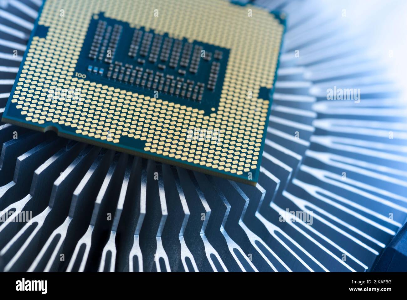Processor on a computer, software elements, macro photo, close-up. Stock Photo