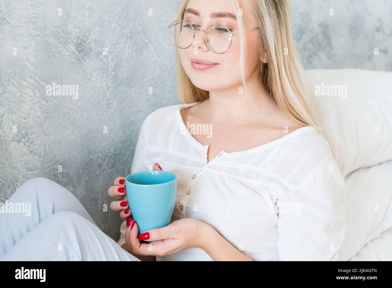 winter morning relaxation delighted lady hot drink Stock Photo