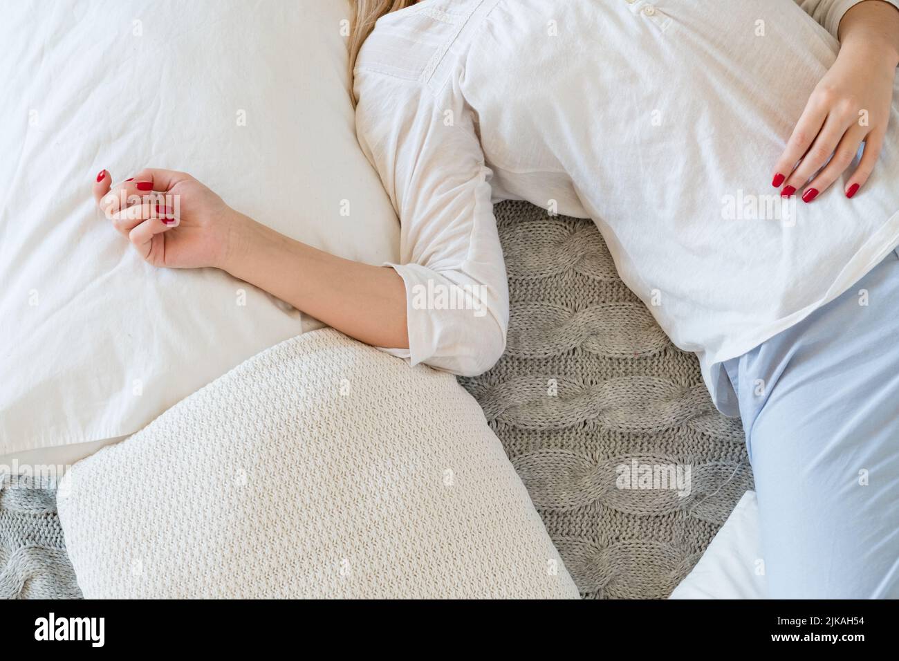 home break relaxation rest woman lying bed Stock Photo Alamy