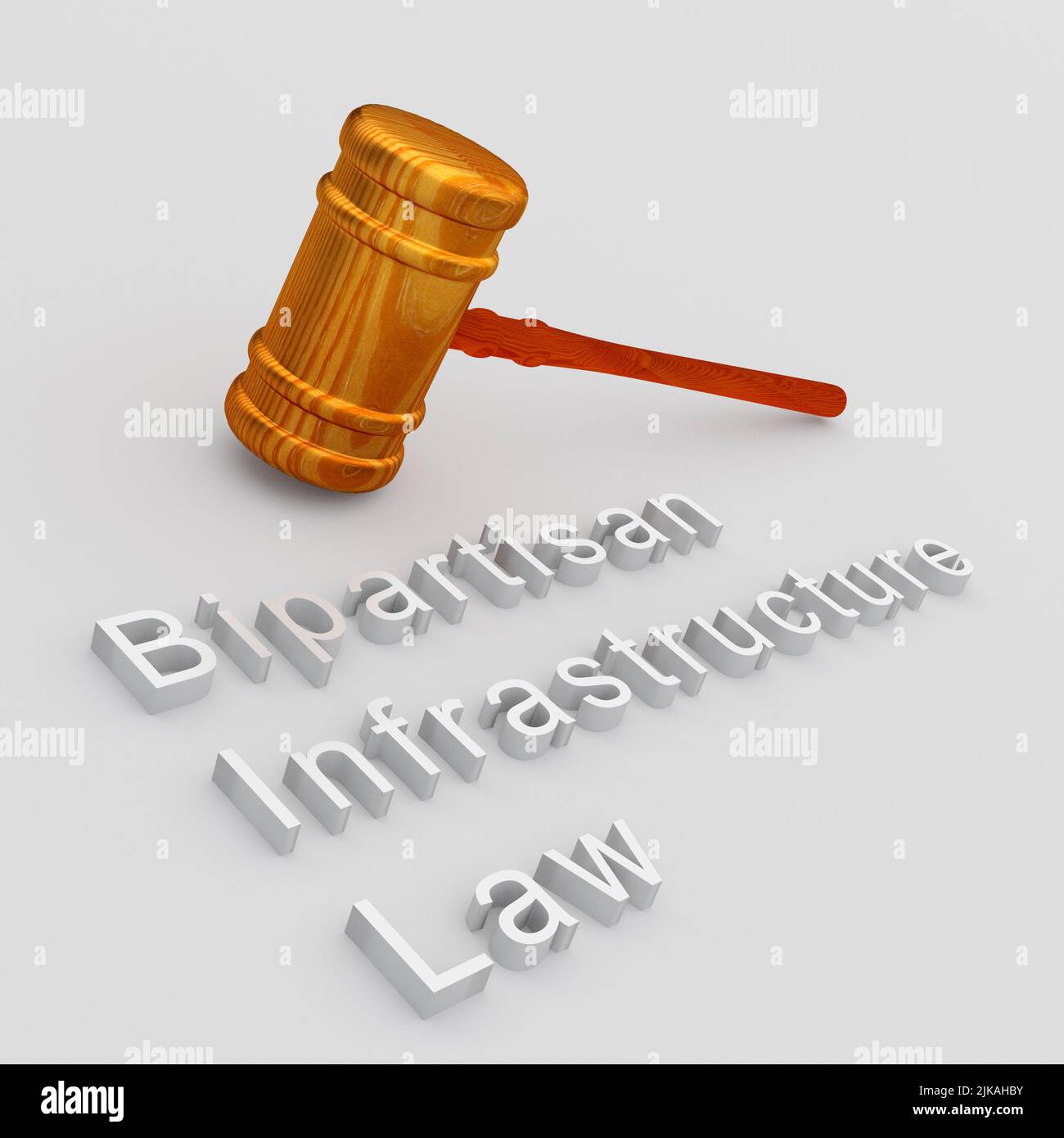 3D illustration of Bipartisan Infrastructure Law title under a judge gavel Stock Photo