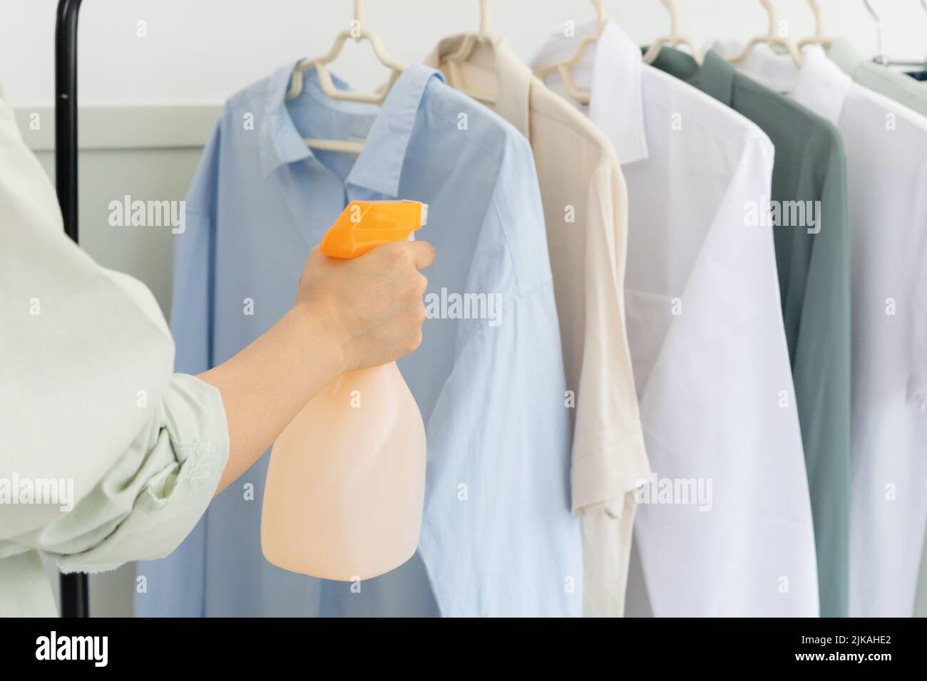 aesthetic laundry concept deodorizing, removing smell, odors from clothes Stock Photo