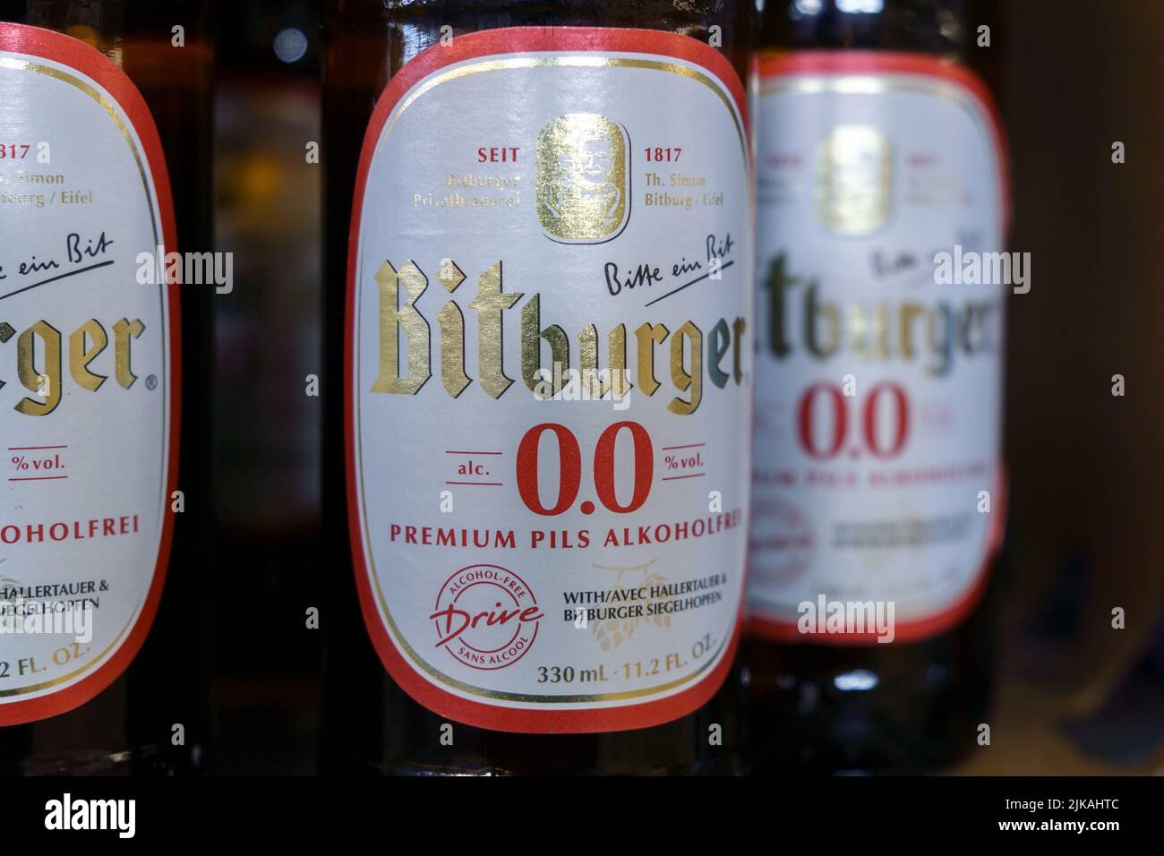 Tyumen, Russia-May 08, 2022: Bitburger non-alcoholic beer in ...