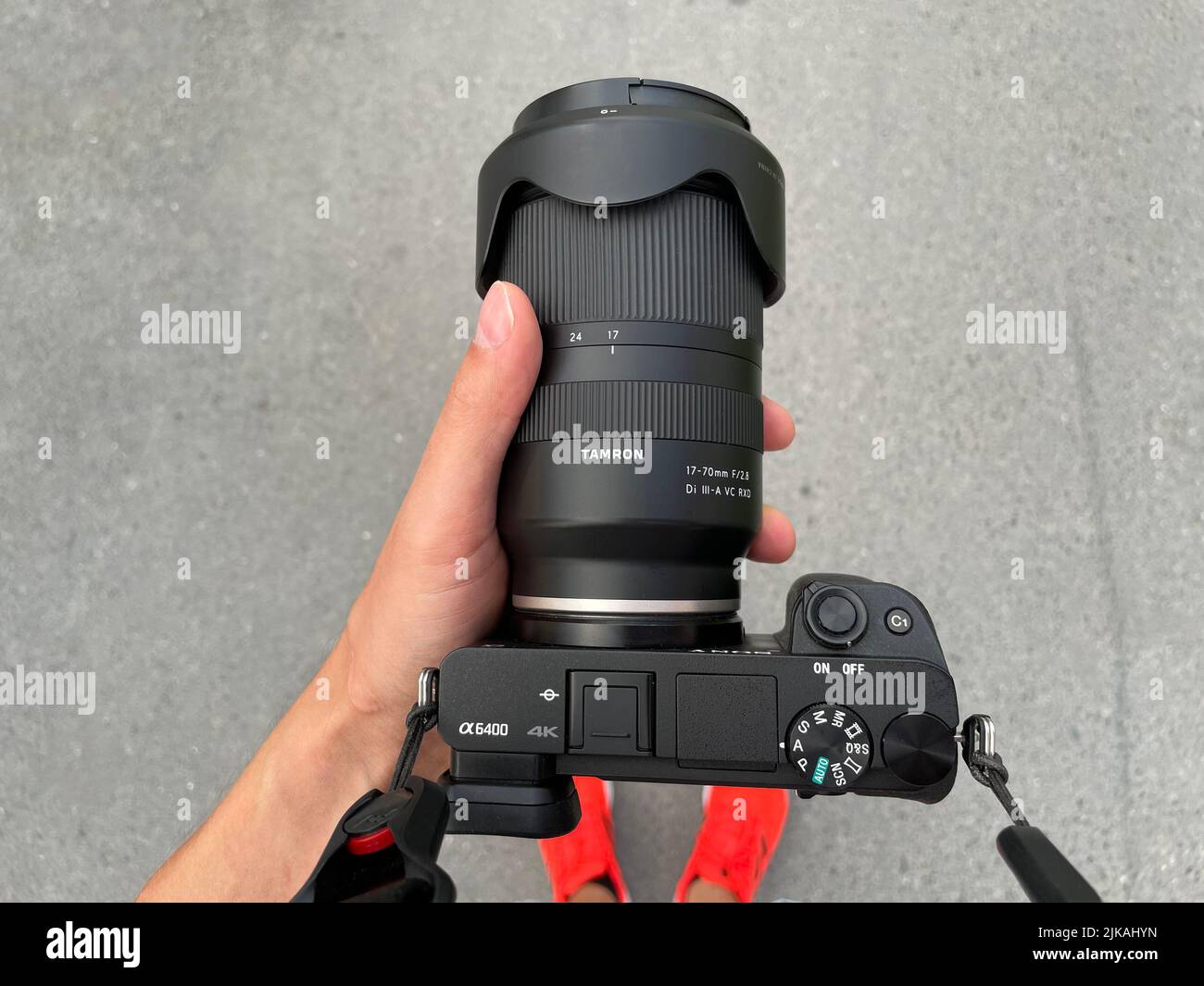 Tyumen, Russia-July 20, 2022: Camera sony alpha a 6400 with Tamron