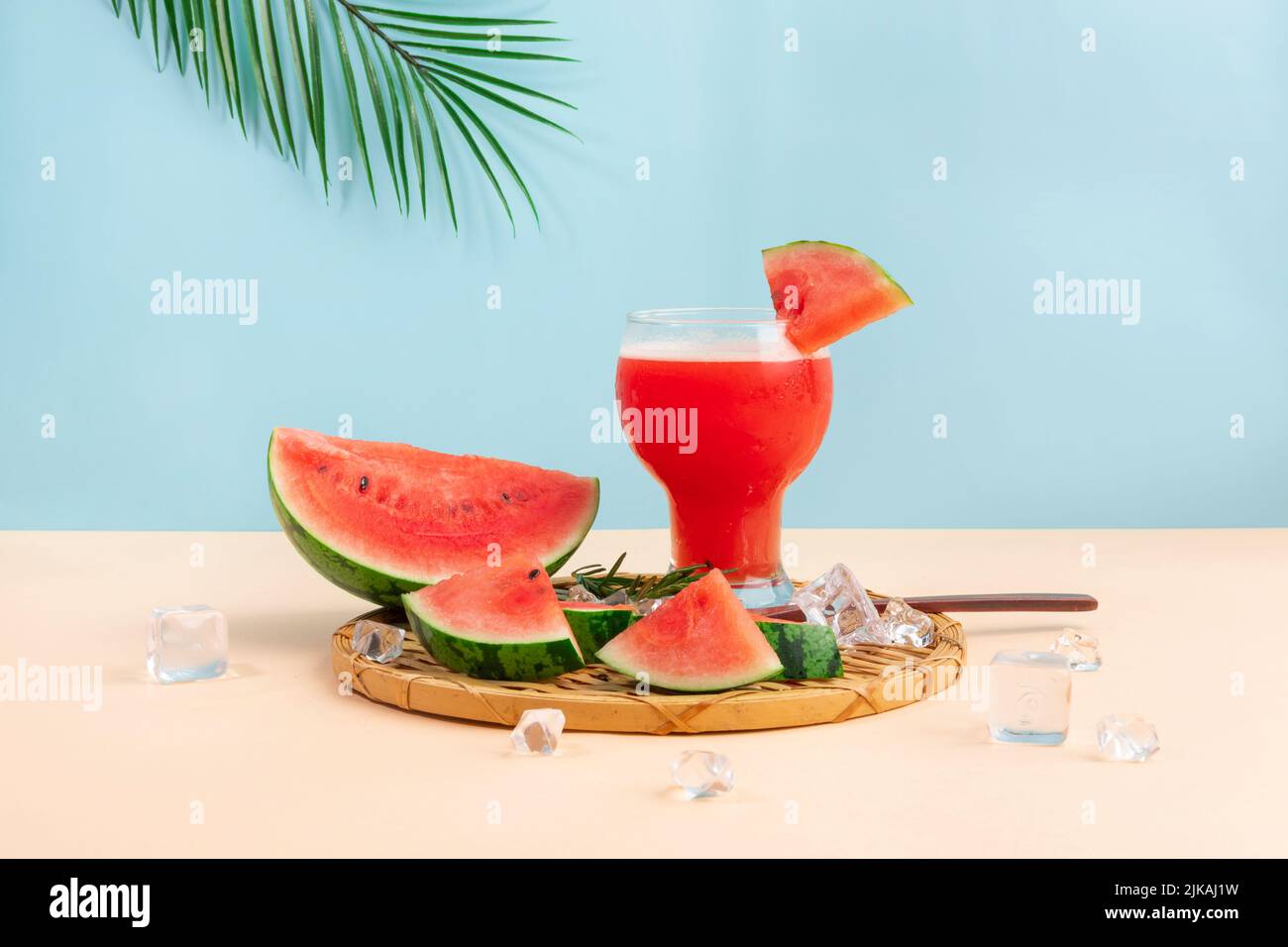 summer background with watermelon ade, juice drink with watermelon
