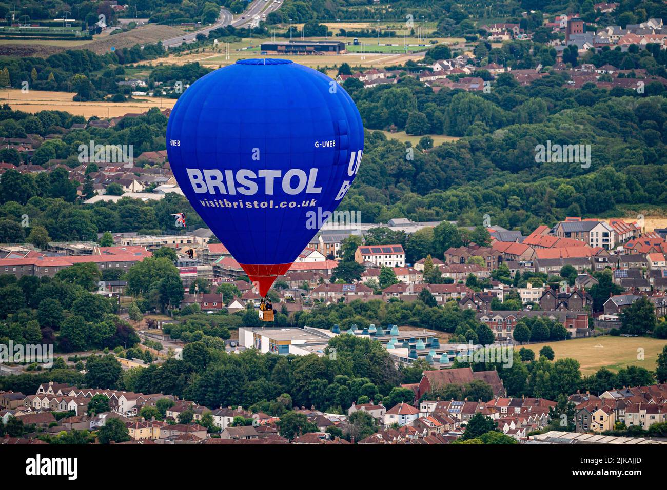 A balloon flies over Bristol, ahead of the Bristol International Balloon Fiesta 2022. Picture date: Monday August 1, 2022. Stock Photo