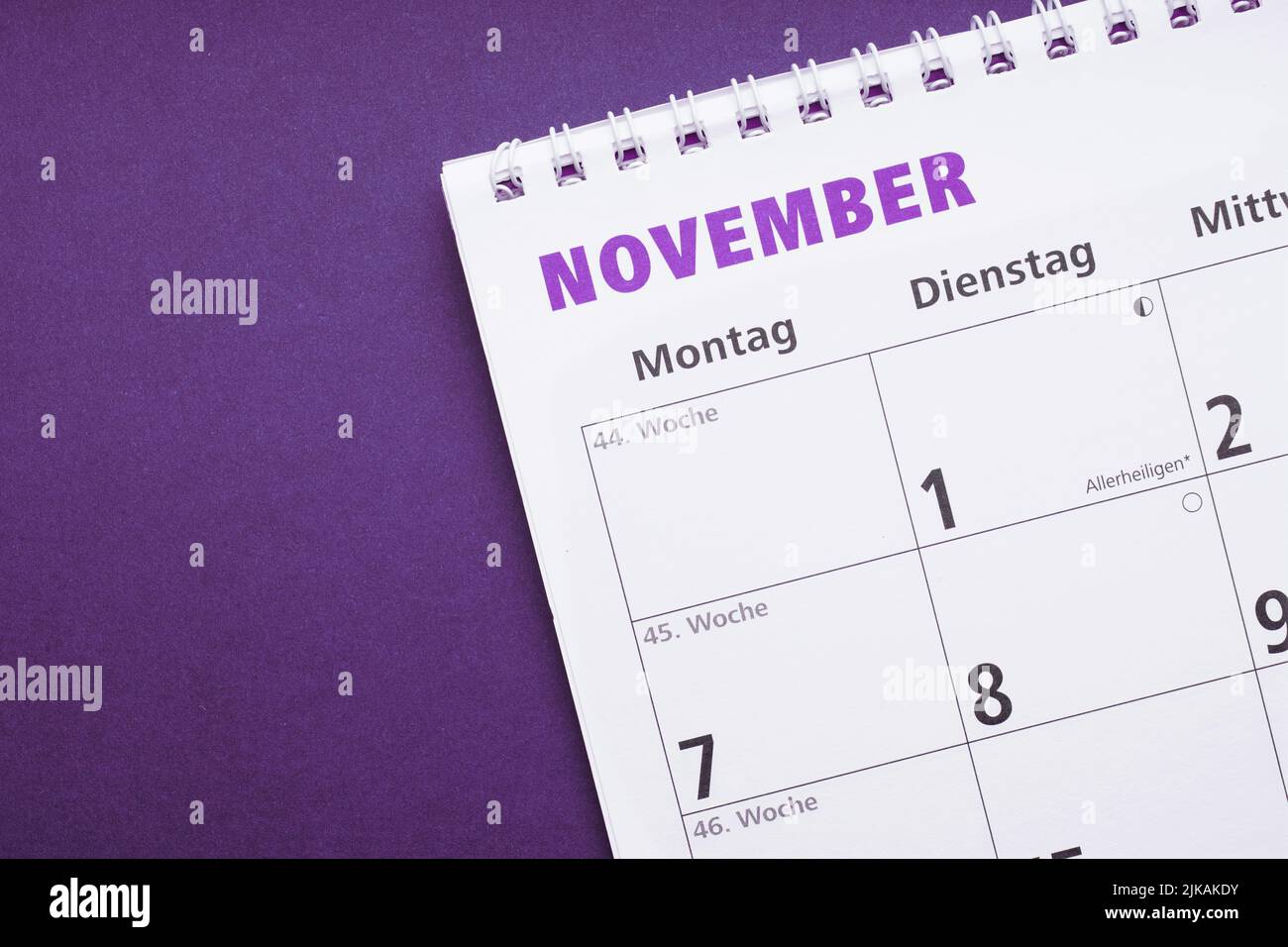 german calendar or monthly planner for november Stock Photo