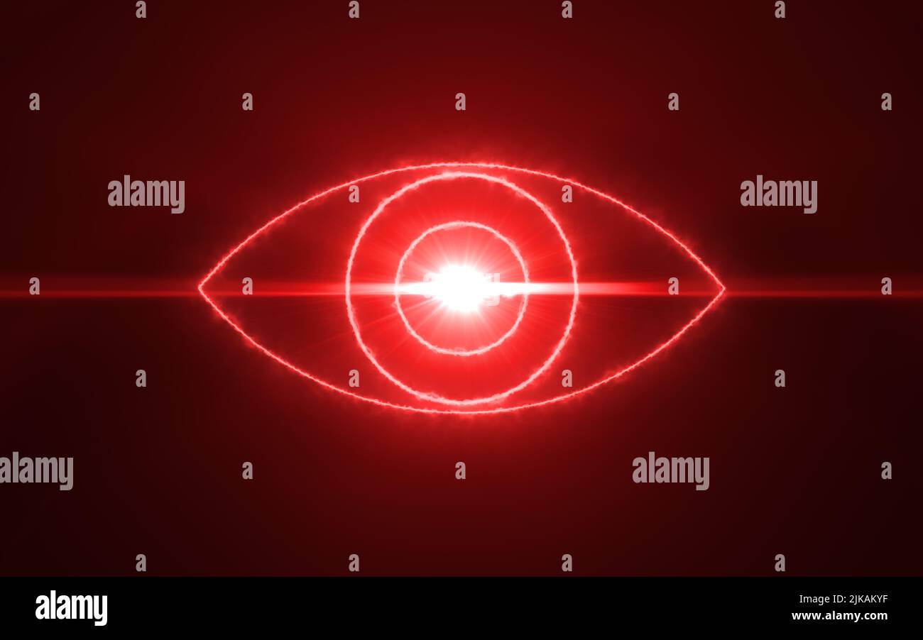 Red eye shape with lens flare effect.Digital eye optical light Stock