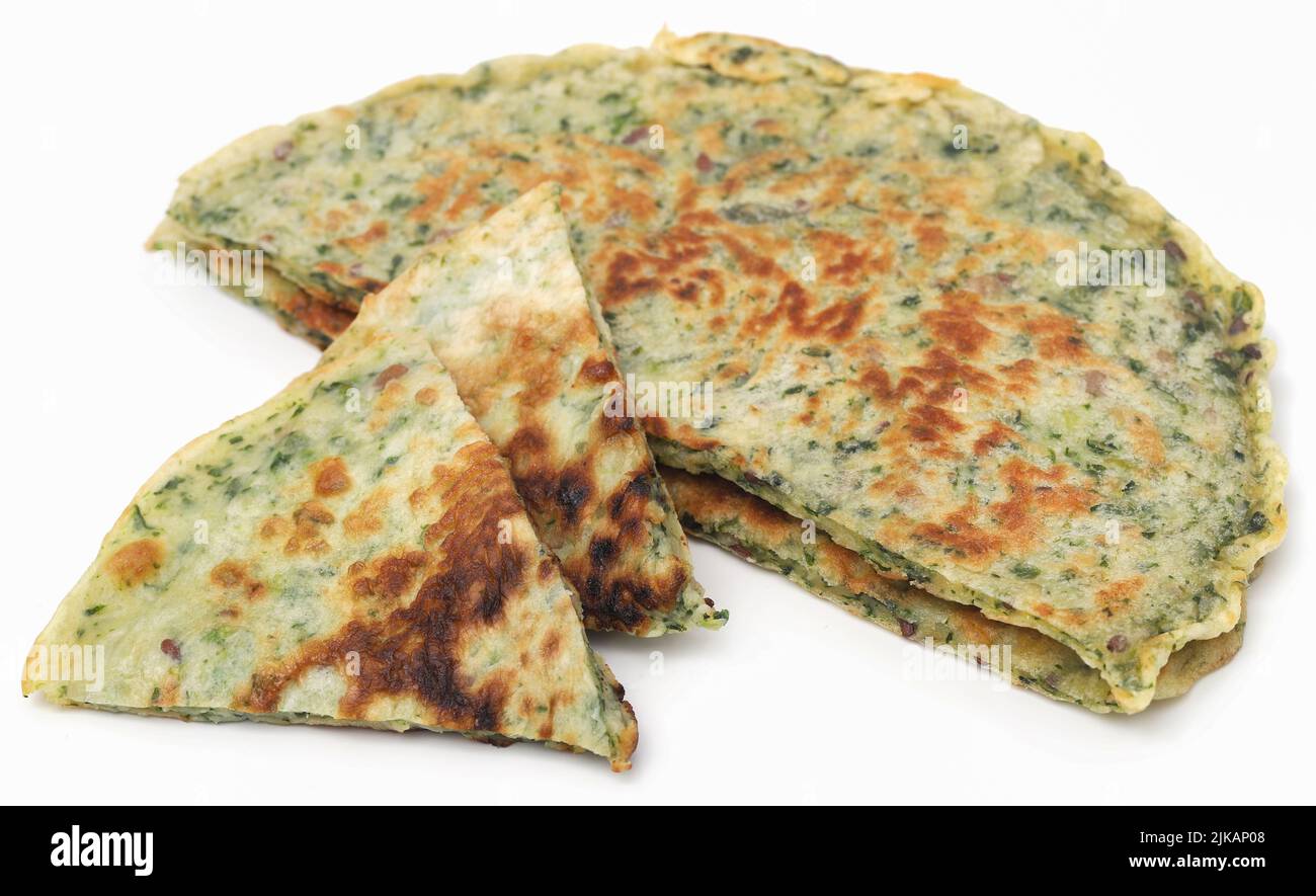 Naan bread with rosemary over white background Stock Photo
