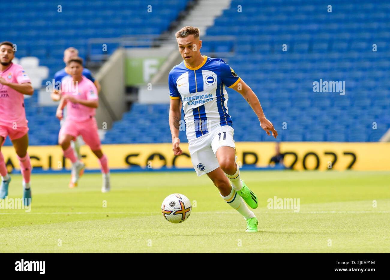 Leandro Trossard of Brighton during the Pre Season friendly match between Brighton and Hove Albion and Espanyol at  the American Express Community Stadium, Brighton, UK - 30th July 2022  Editorial use only. No merchandising. For Football images FA and Premier League restrictions apply inc. no internet/mobile usage without FAPL license - for details contact Football Dataco Stock Photo