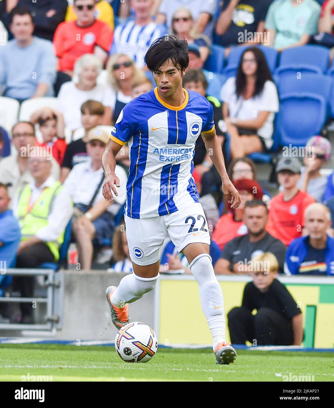 Kaoru Mitoma of Brighton during the Pre Season friendly match between Brighton and Hove Albion and Espanyol at  the American Express Community Stadium, Brighton, UK - 30th July 2022  Editorial use only. No merchandising. For Football images FA and Premier League restrictions apply inc. no internet/mobile usage without FAPL license - for details contact Football Dataco Stock Photo
