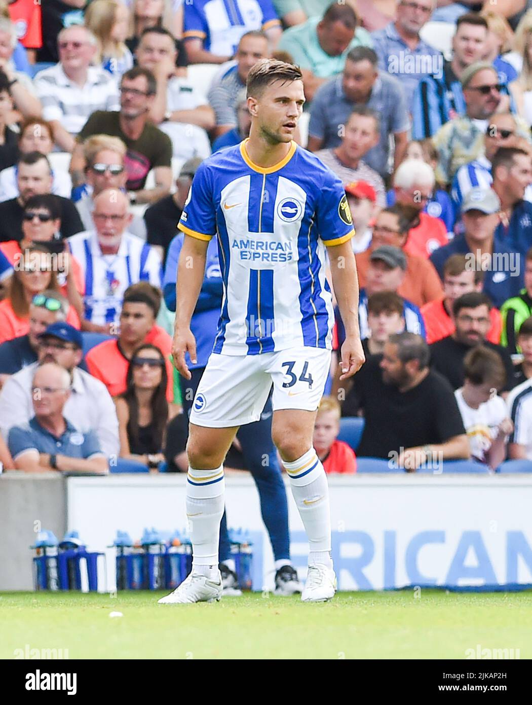 Joel Veltman of Brighton during the Pre Season friendly match between Brighton and Hove Albion and Espanyol at  the American Express Community Stadium, Brighton, UK - 30th July 2022  Editorial use only. No merchandising. For Football images FA and Premier League restrictions apply inc. no internet/mobile usage without FAPL license - for details contact Football Dataco Stock Photo