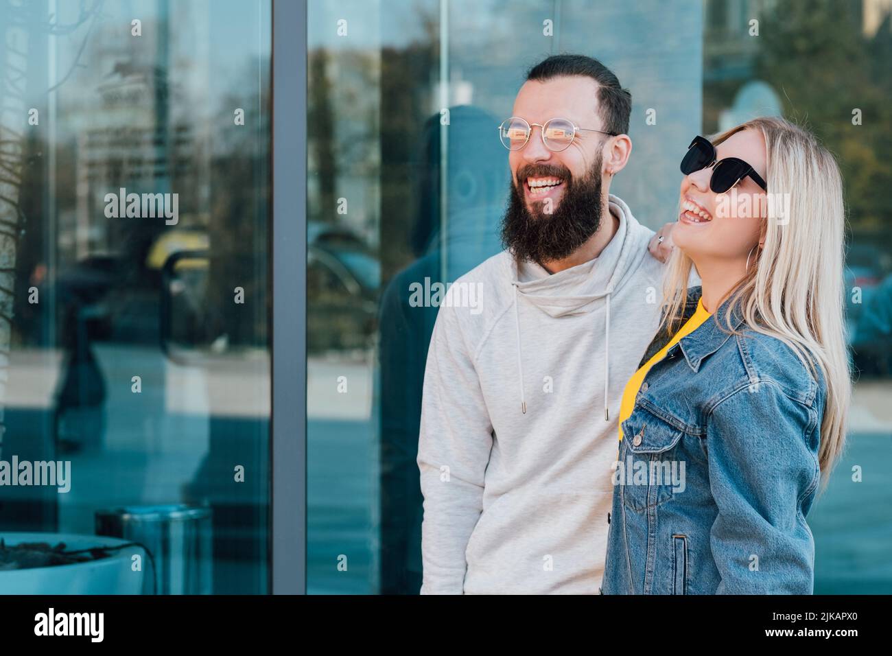 casual young couple urban lifestyle copy space Stock Photo