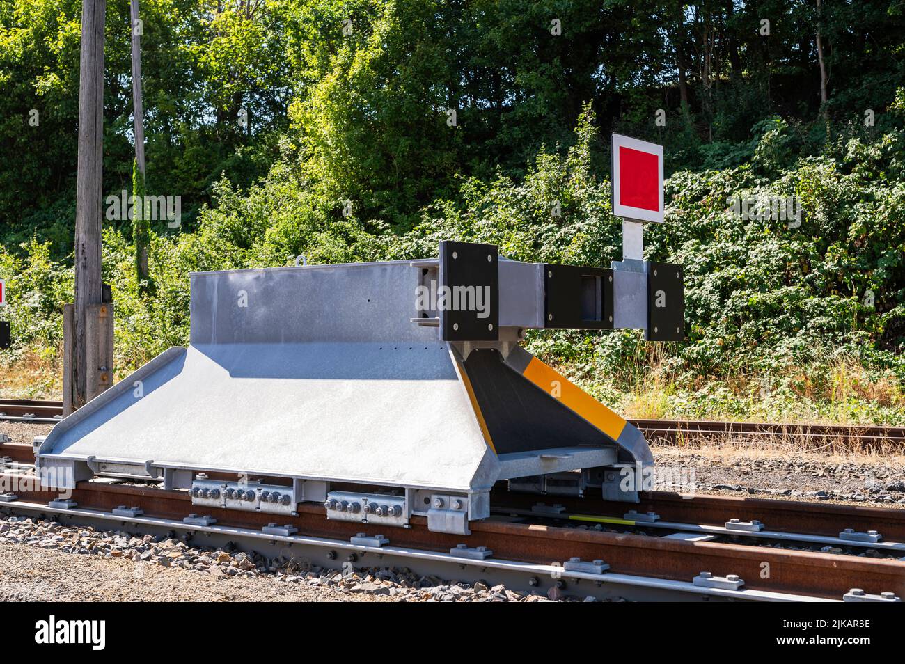 A buffer stop is taken as the track closure Stock Photo